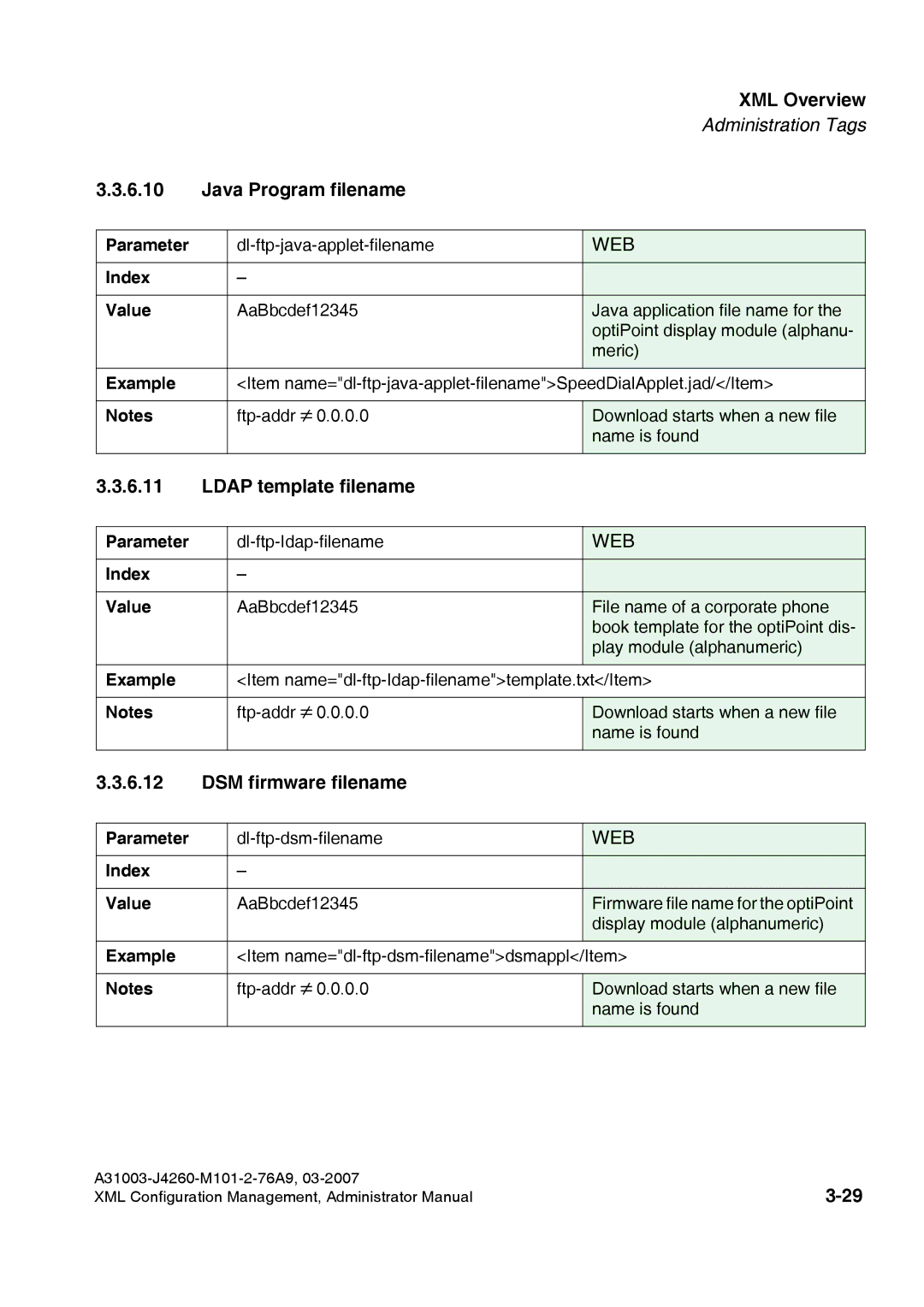 Siemens 410 S V6.0, 420 S V6.0 manual Java Program filename, Ldap template filename, DSM firmware filename 