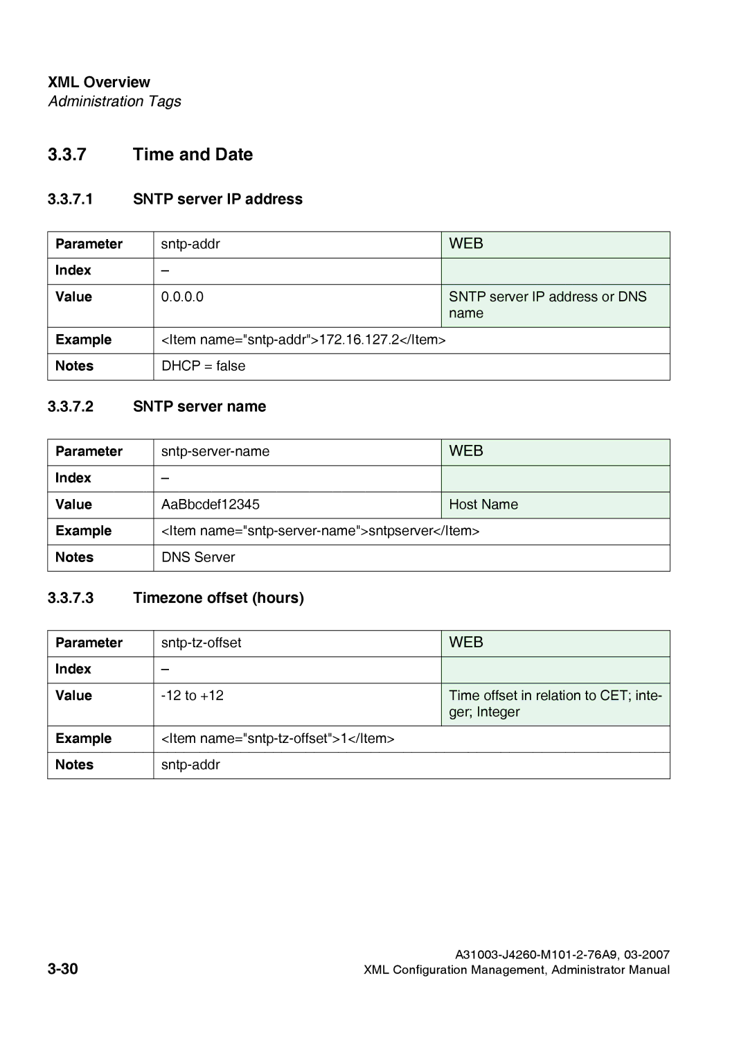 Siemens 420 S V6.0, 410 S V6.0 manual Time and Date, Sntp server IP address, Sntp server name, Timezone offset hours 