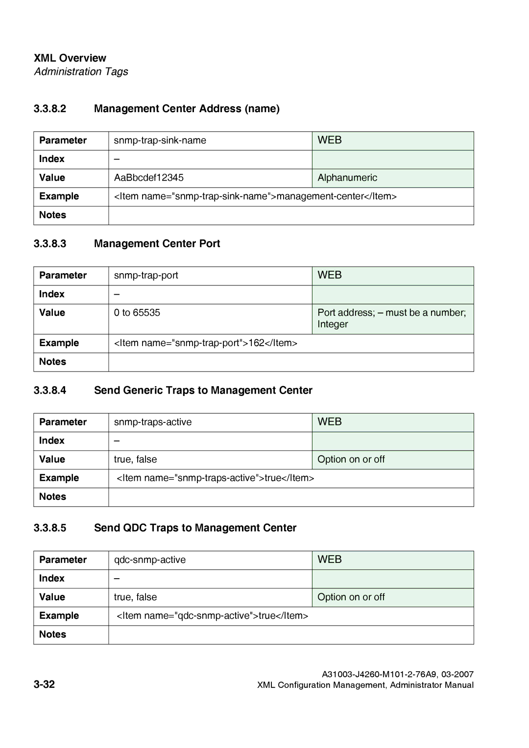 Siemens 420 S V6.0 manual Management Center Address name, Management Center Port, Send Generic Traps to Management Center 