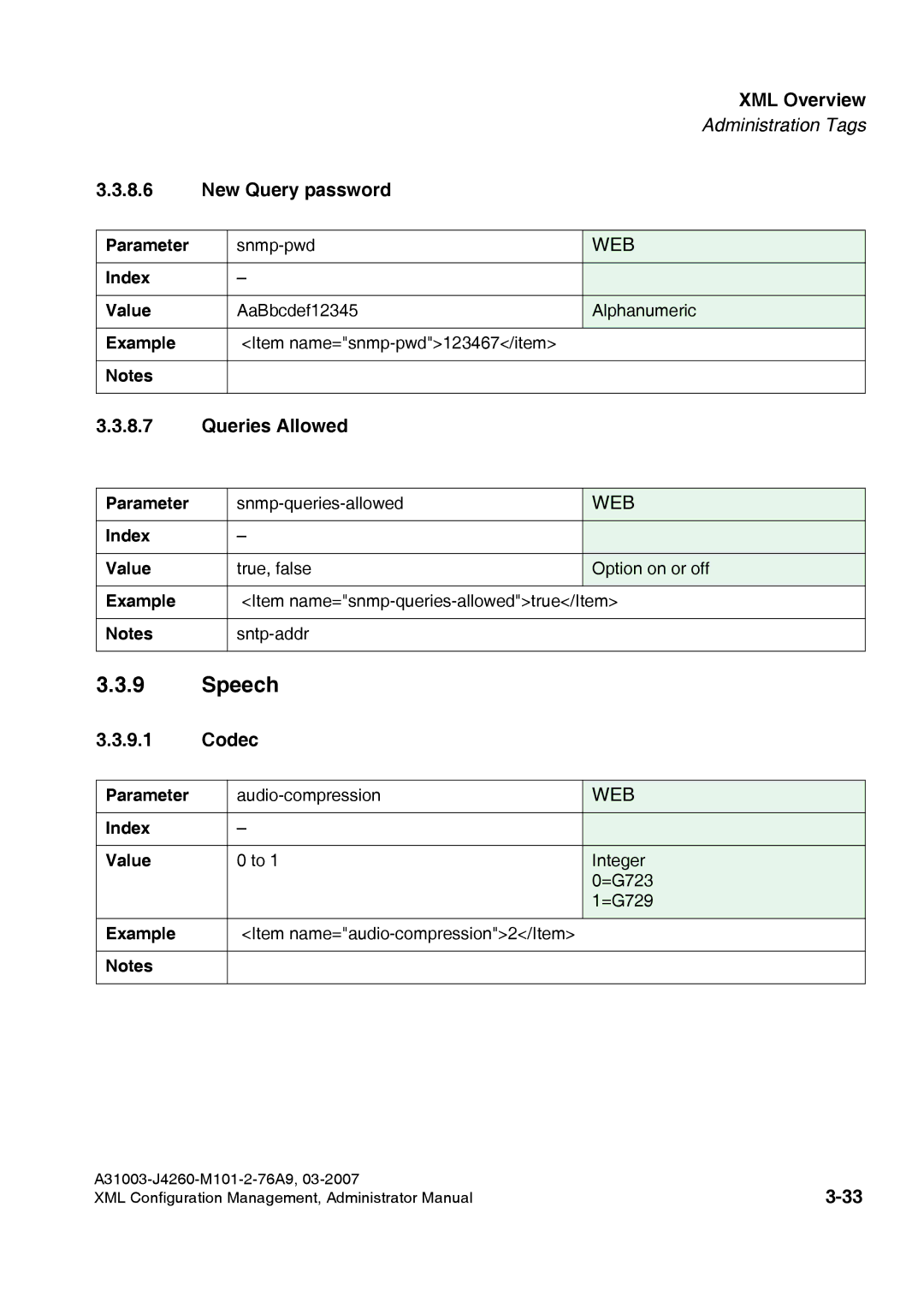 Siemens 410 S V6.0, 420 S V6.0 manual Speech, New Query password, Queries Allowed, Codec 