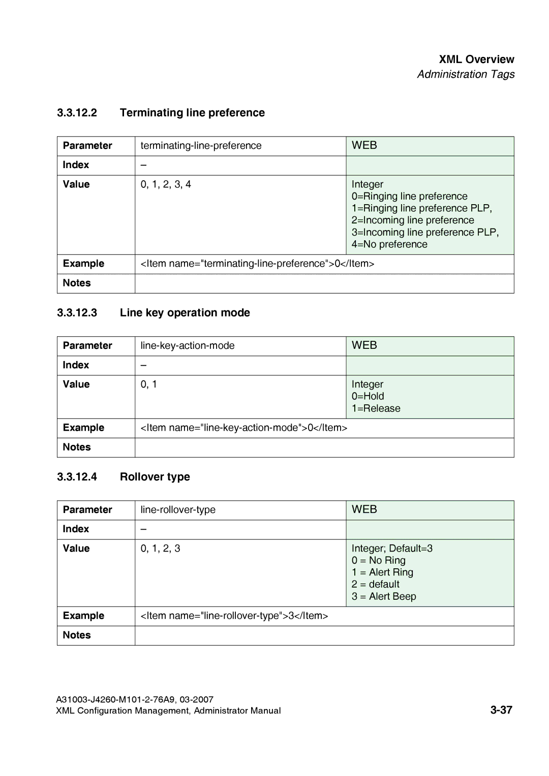 Siemens 410 S V6.0, 420 S V6.0 manual Terminating line preference, Line key operation mode, Rollover type 