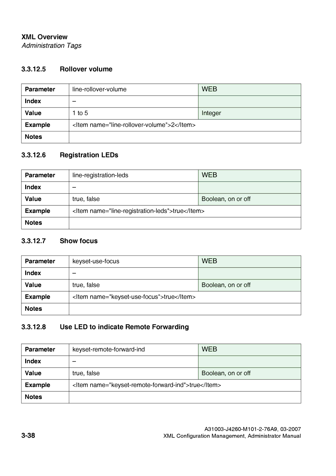 Siemens 420 S V6.0, 410 S V6.0 manual Rollover volume, Registration LEDs, Show focus, Use LED to indicate Remote Forwarding 