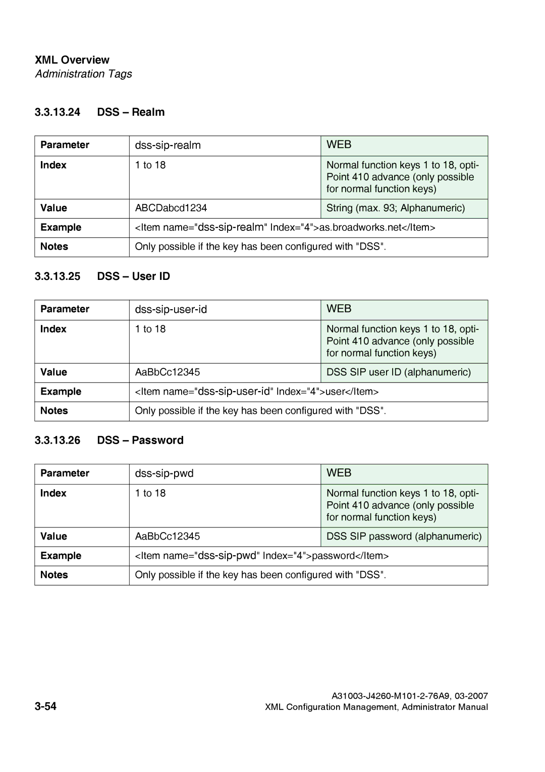 Siemens 420 S V6.0, 410 S V6.0 manual DSS Realm, DSS User ID, DSS Password 