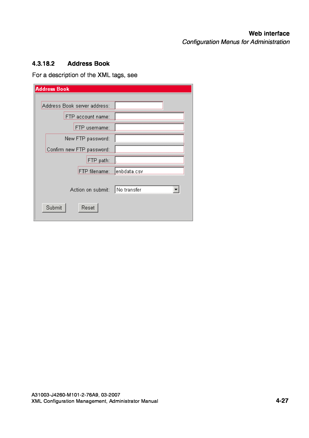 Siemens 410 S V6.0, 420 S V6.0 manual Address Book, 4-27, Web interface, Configuration Menus for Administration 