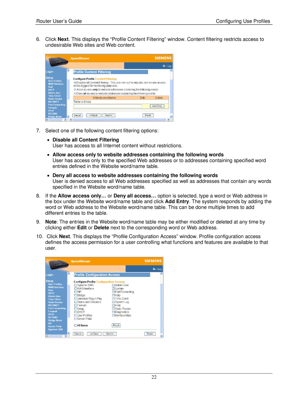 Siemens 4200 Series, 4100 Series manual Disable all Content Filtering 