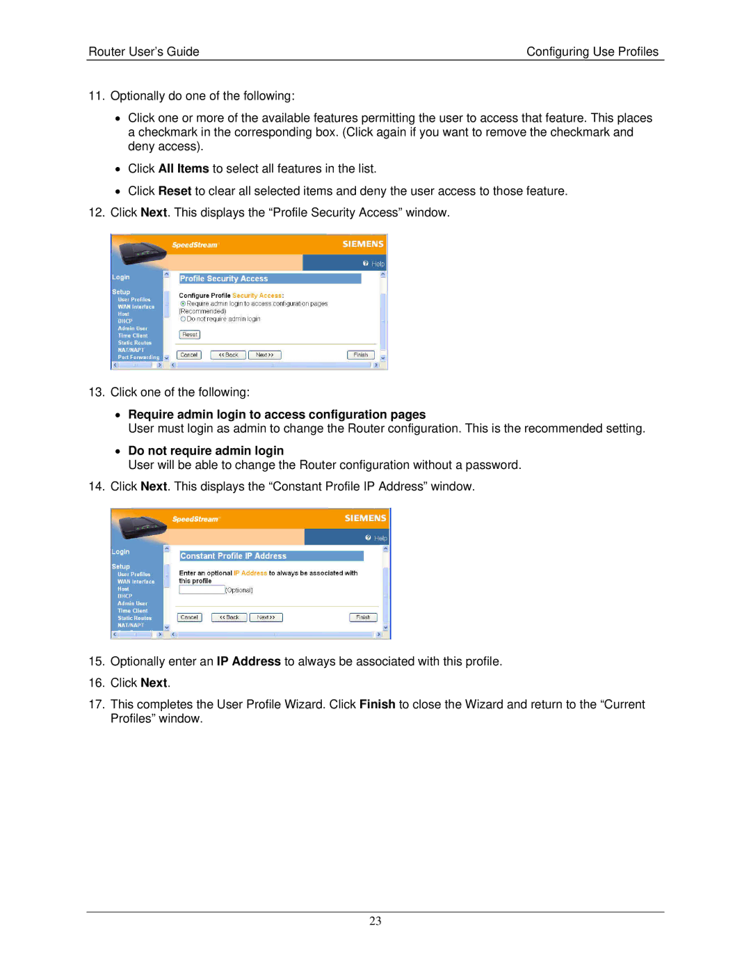 Siemens 4100 Series, 4200 Series manual Require admin login to access configuration pages 