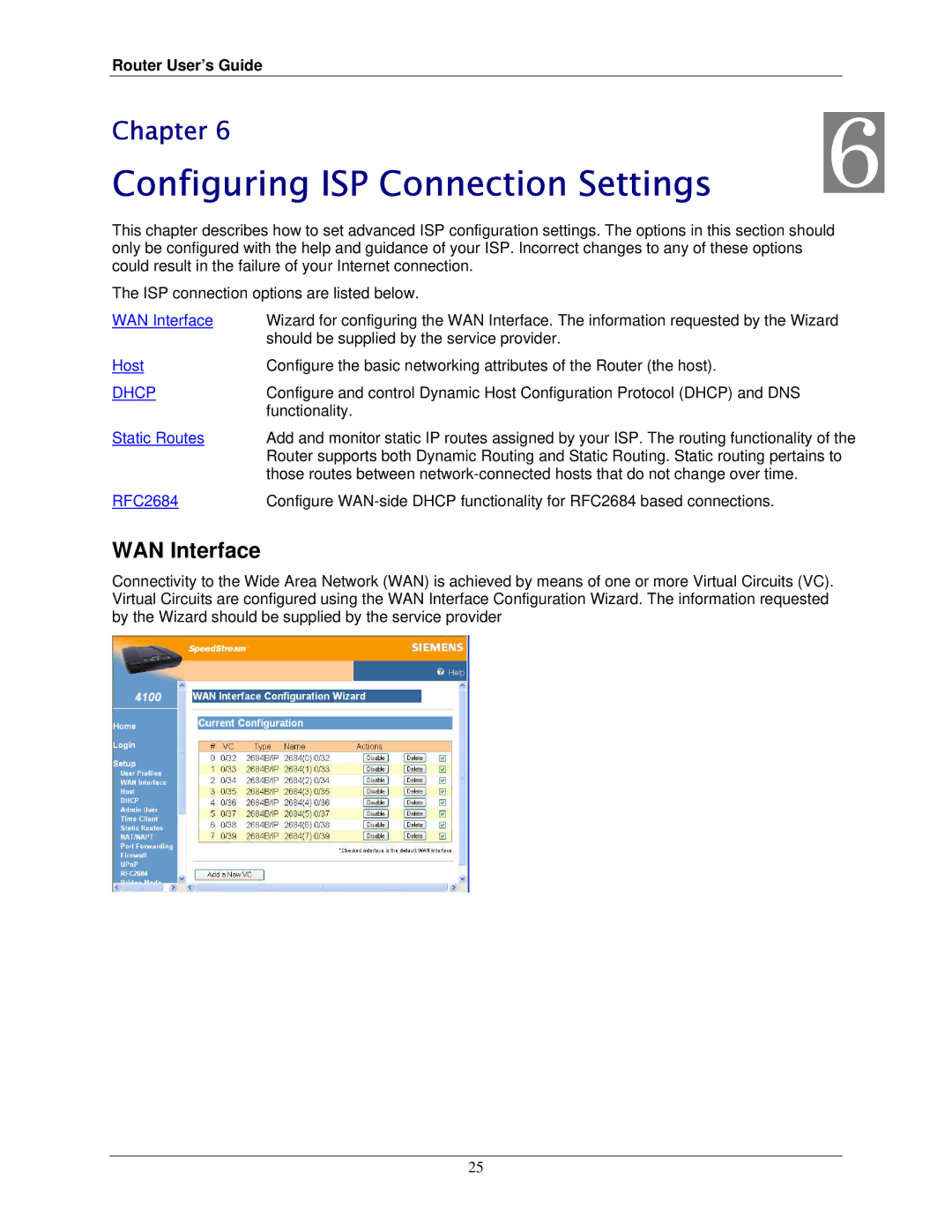 Siemens 4100 Series, 4200 Series manual Configuring ISP Connection Settings, WAN Interface 