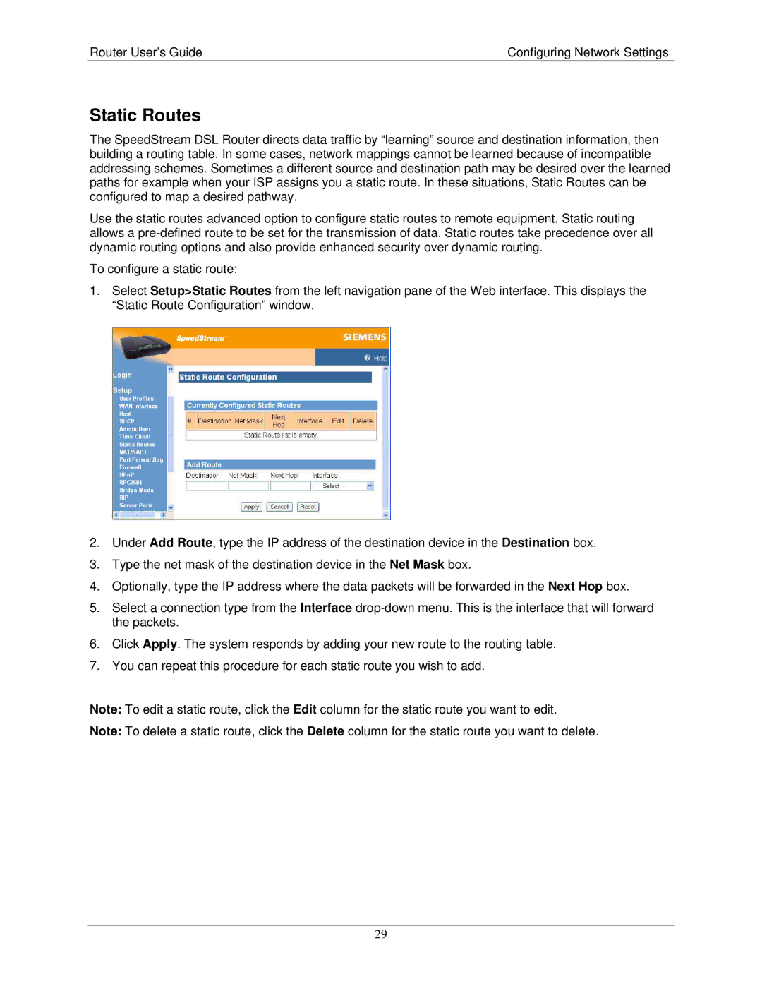 Siemens 4100 Series, 4200 Series manual Static Routes 