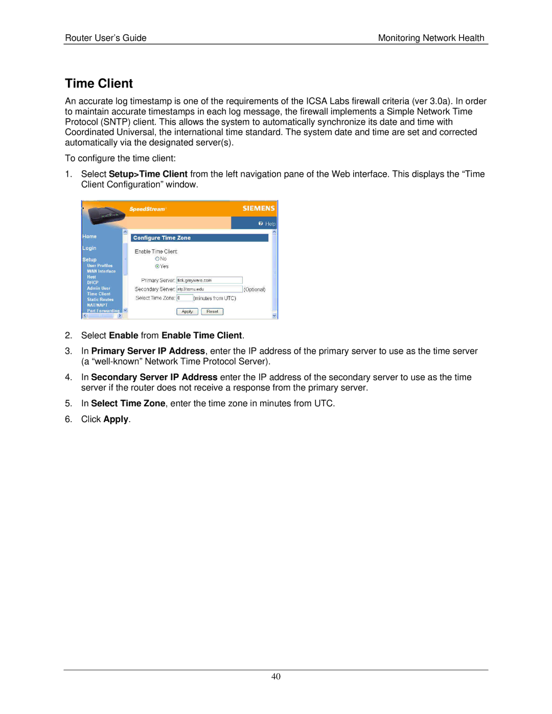 Siemens 4200 Series, 4100 Series manual Select Enable from Enable Time Client 