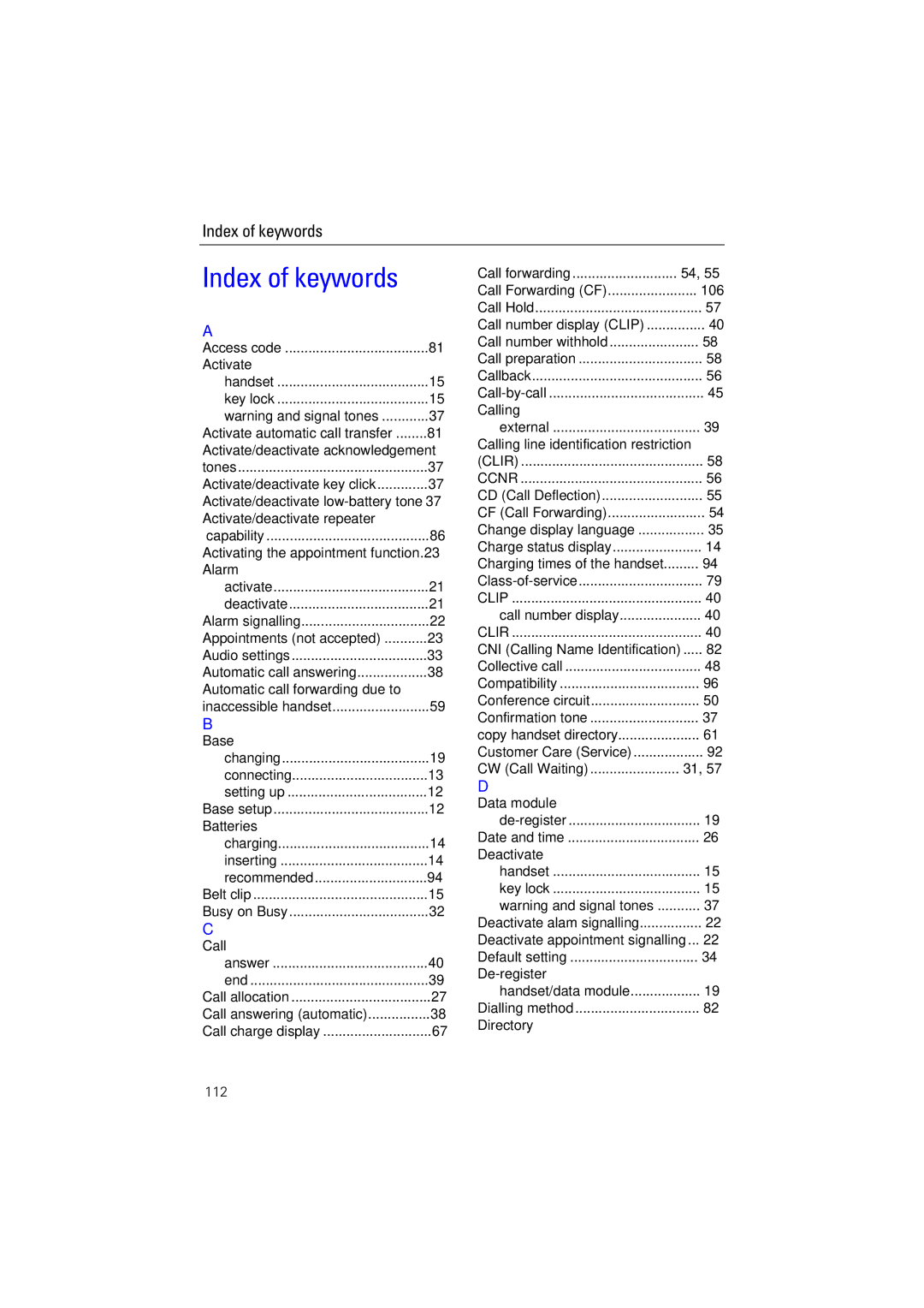 Siemens 4110 operating instructions Index of keywords 