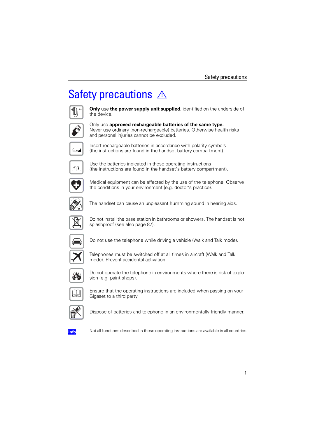 Siemens 4110 operating instructions Safety precautions, Only use approved rechargeable batteries of the same type 