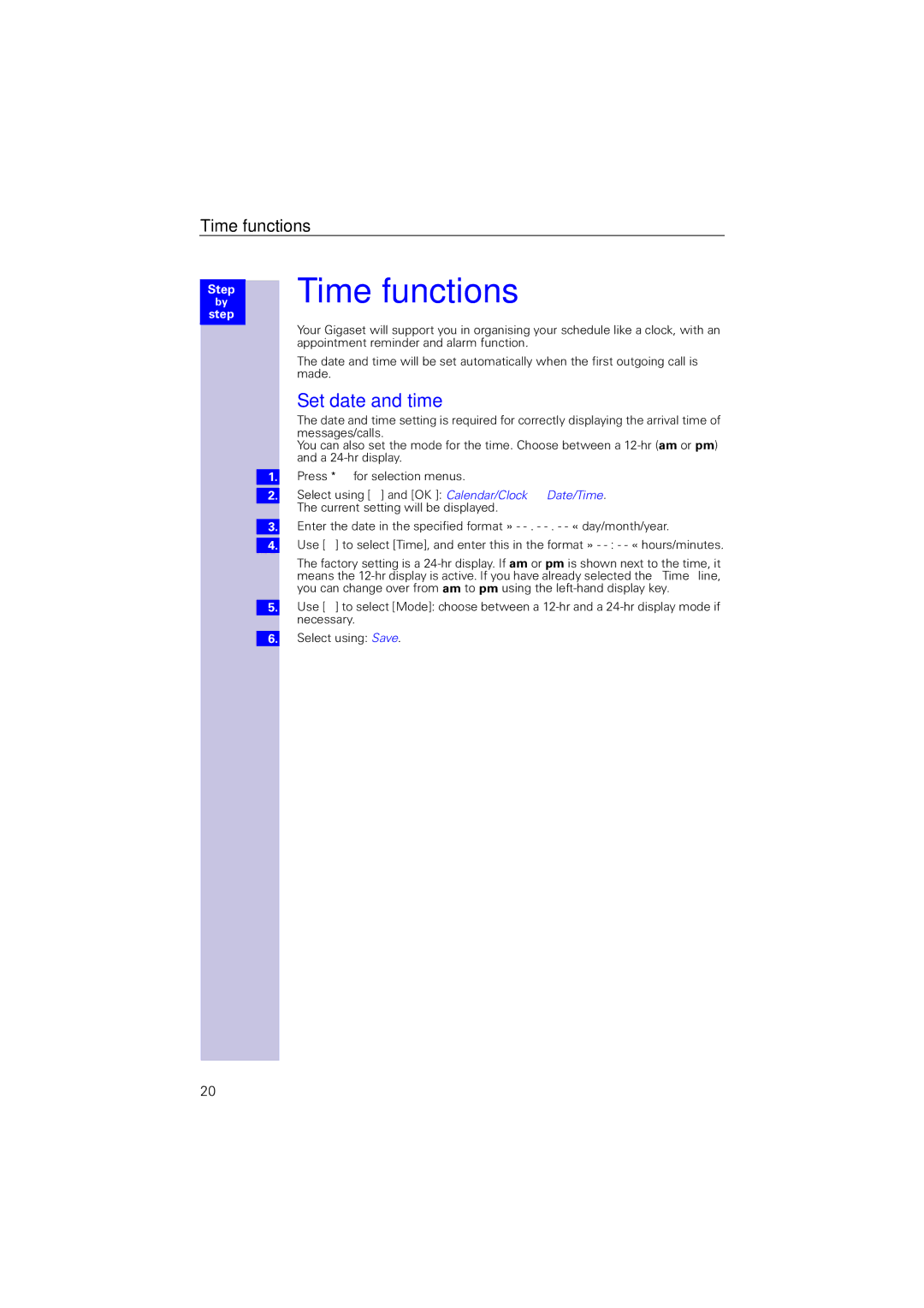 Siemens 4110 operating instructions Time functions, Set date and time 