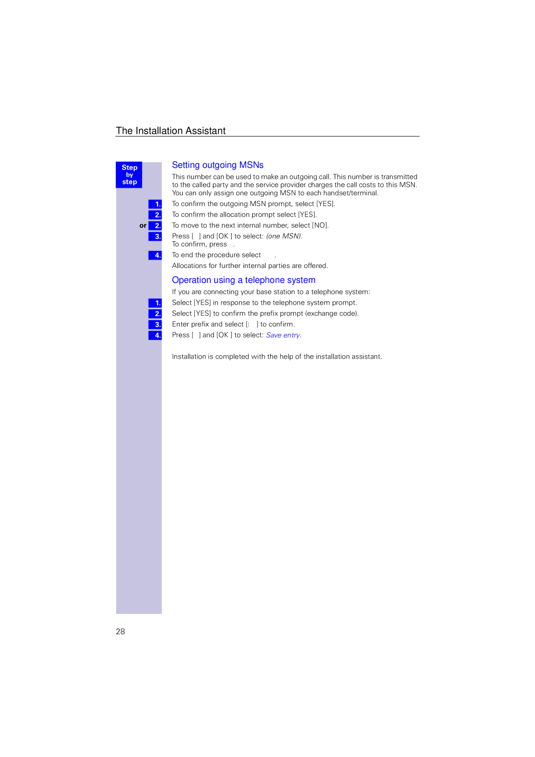 Siemens 4110 operating instructions Setting outgoing MSNs, Operation using a telephone system 