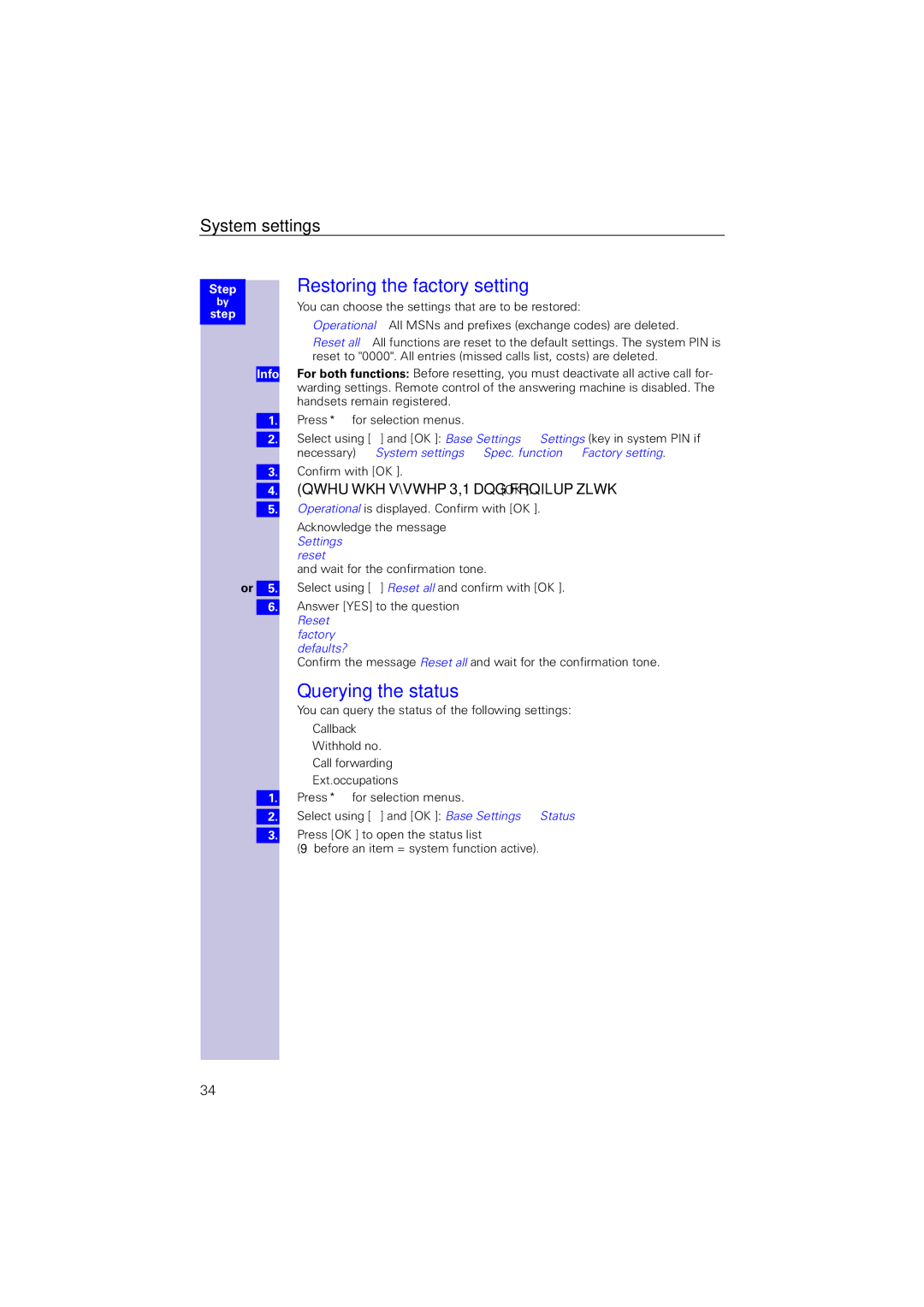 Siemens 4110 operating instructions Restoring the factory setting, Querying the status 