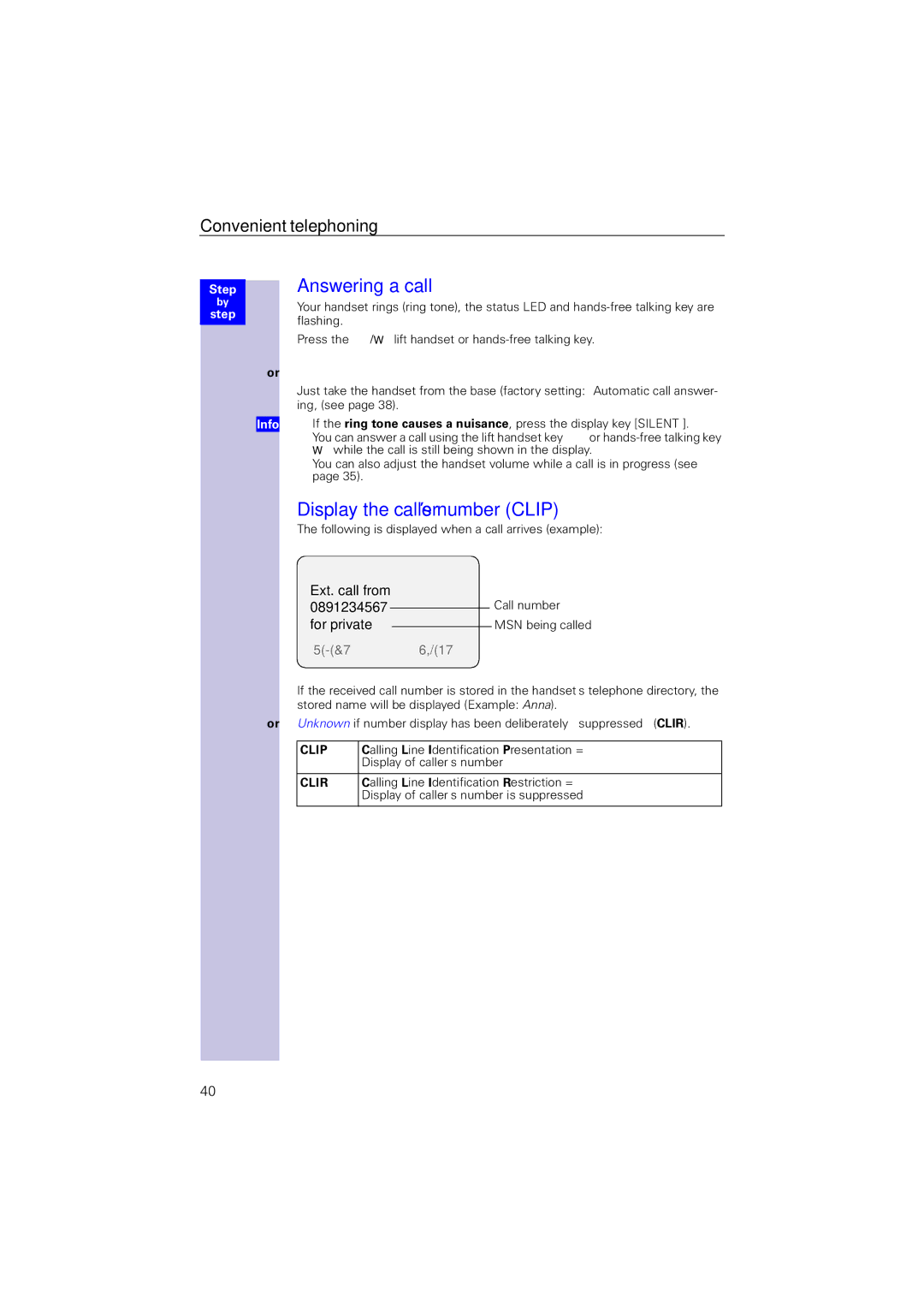 Siemens 4110 operating instructions Answering a call, Display the caller’s number Clip 