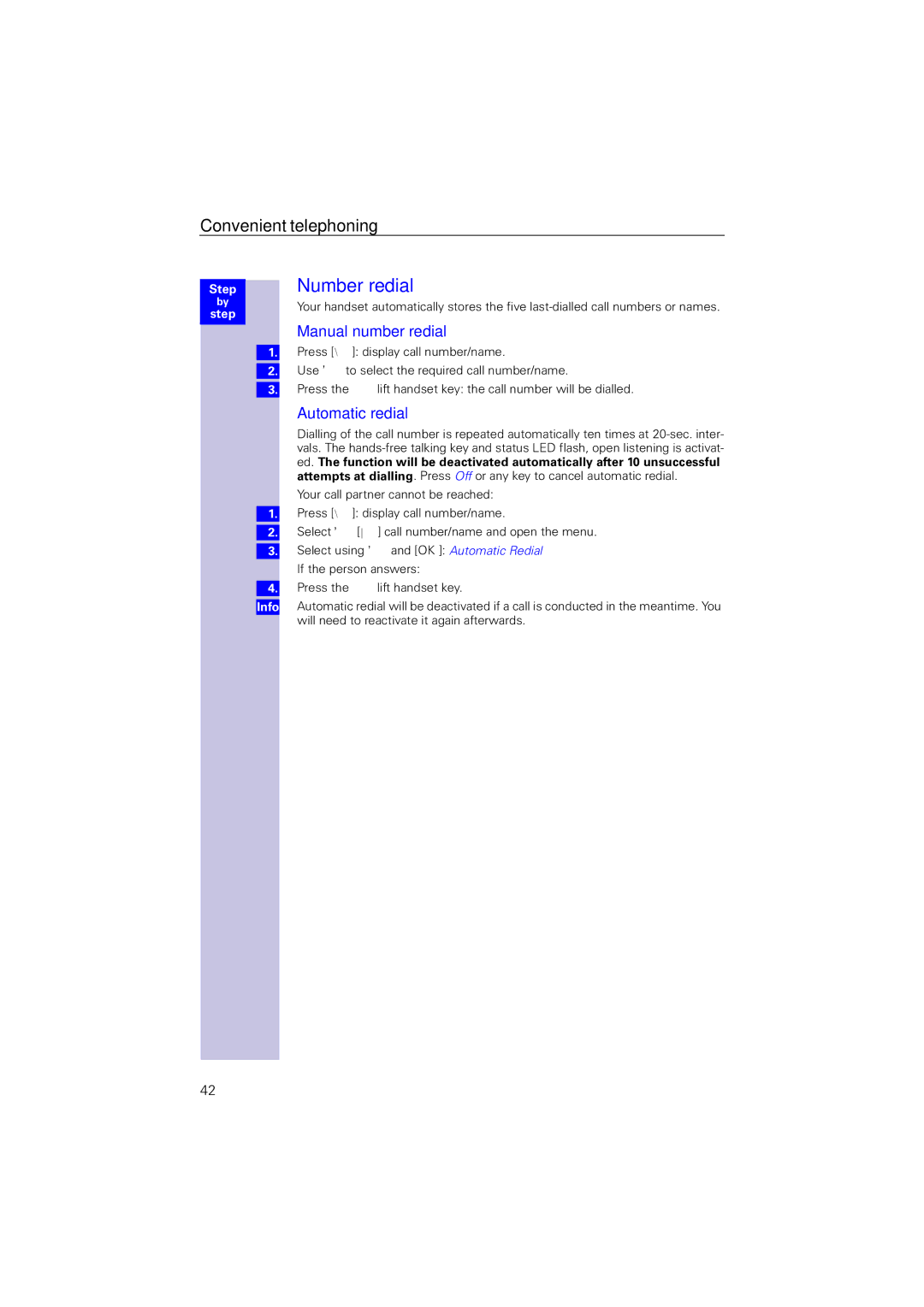 Siemens 4110 operating instructions Number redial, Manual number redial, Automatic redial 