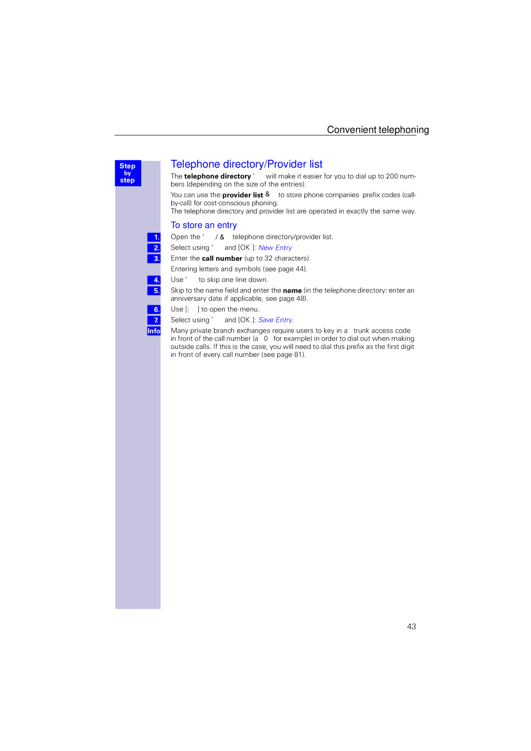 Siemens 4110 operating instructions Telephone directory/Provider list, To store an entry 