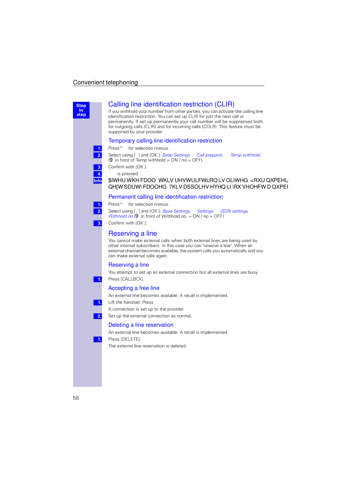 Siemens 4110 operating instructions Calling line identification restriction Clir, Reserving a line 