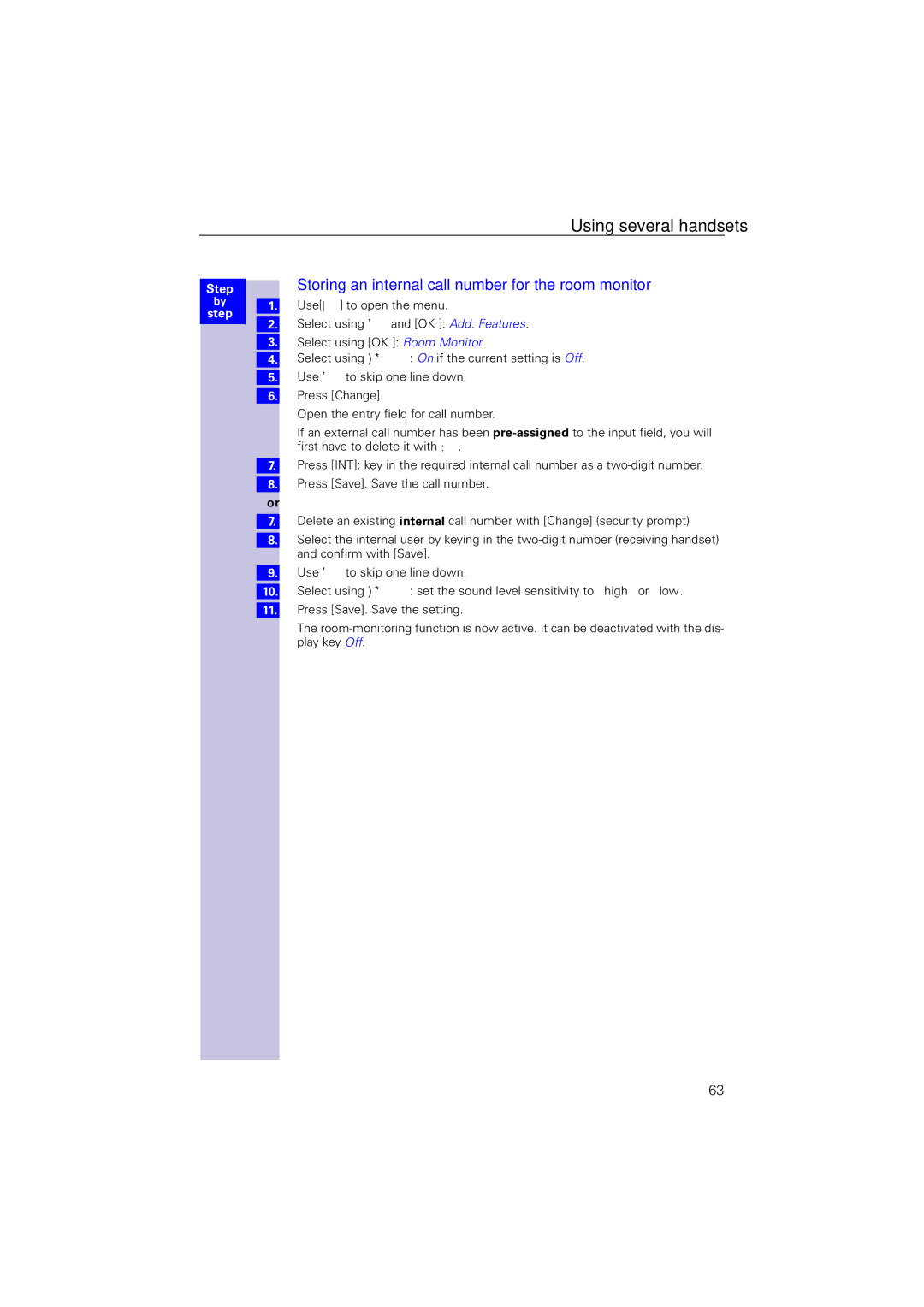 Siemens 4110 operating instructions Storing an internal call number for the room monitor 