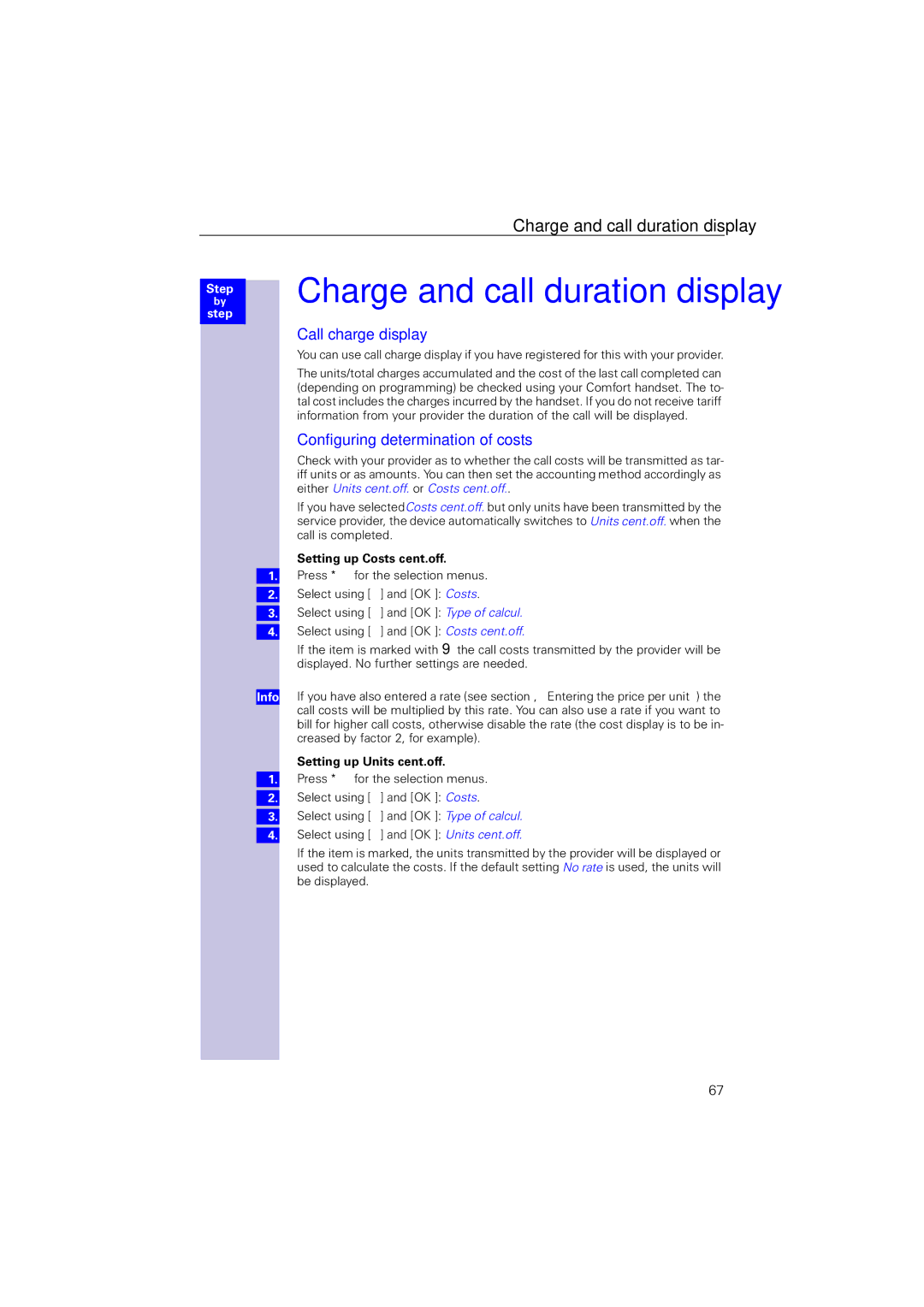 Siemens 4110 Charge and call duration display, Call charge display, Configuring determination of costs 