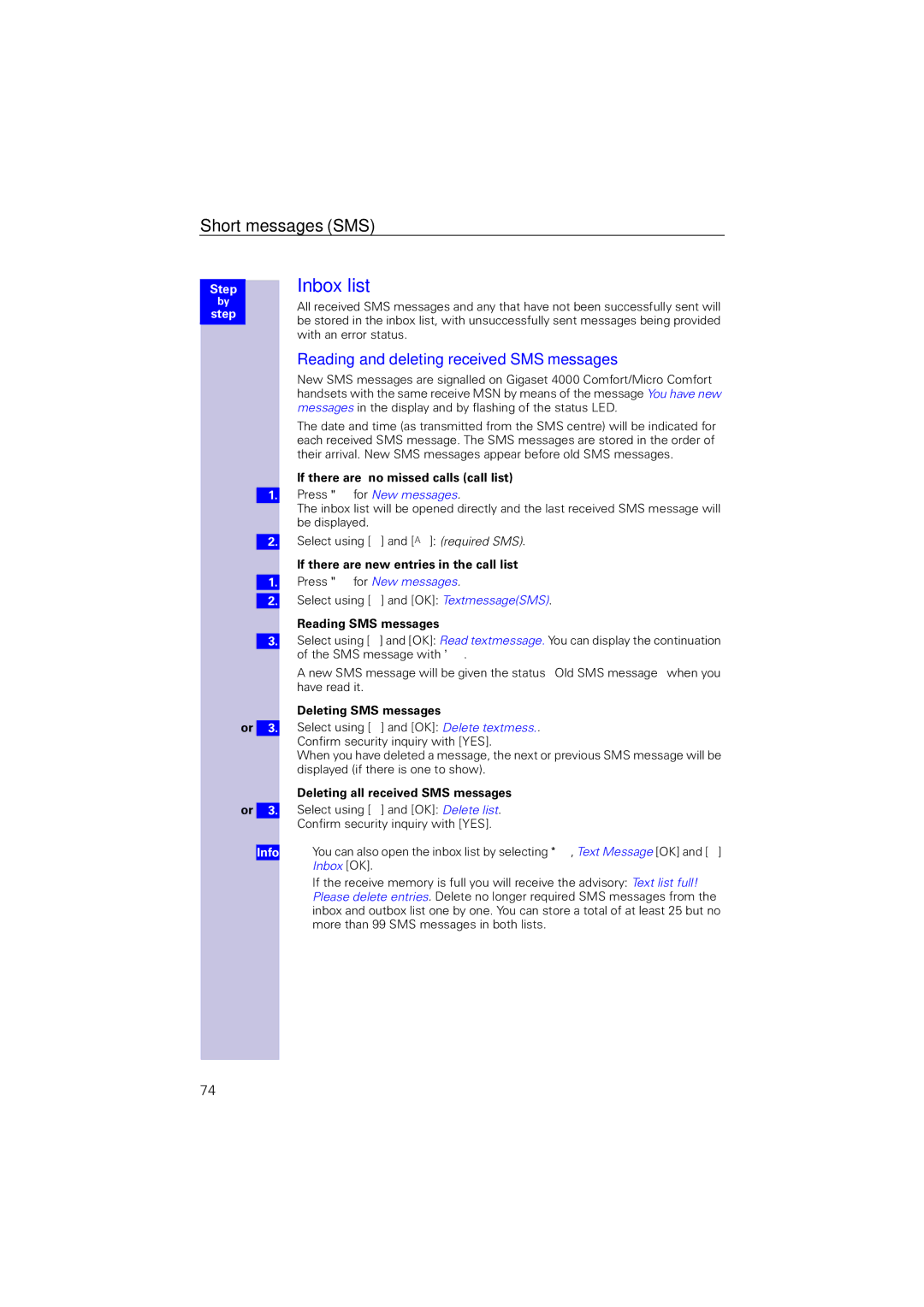 Siemens 4110 operating instructions Inbox list, Reading and deleting received SMS messages 