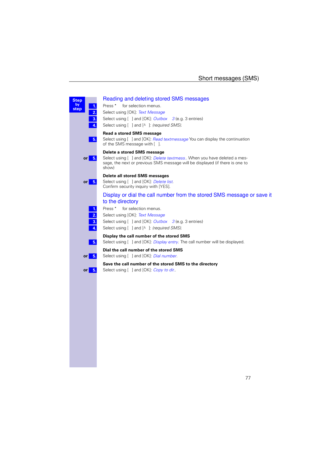 Siemens 4110 operating instructions Reading and deleting stored SMS messages 