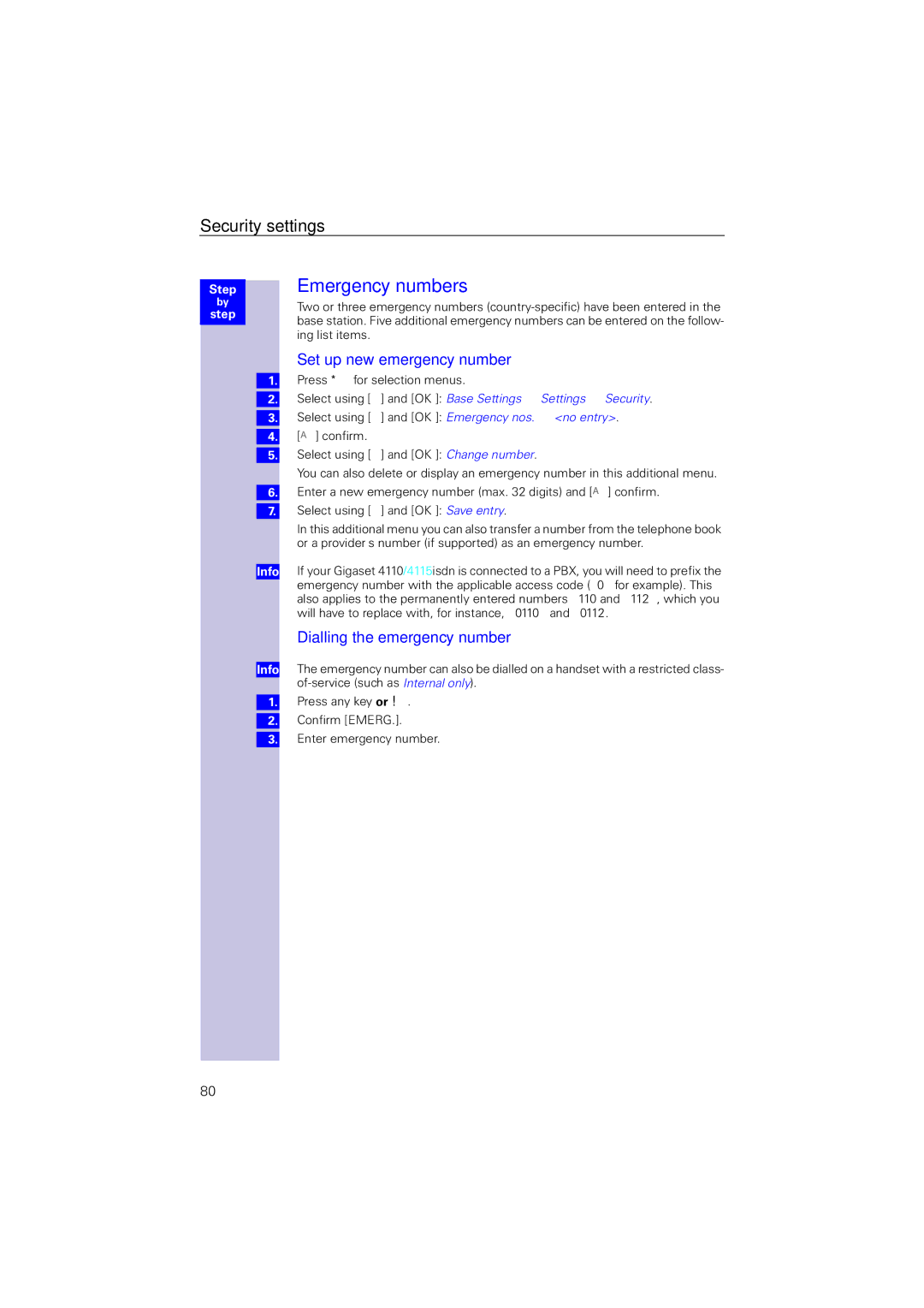 Siemens 4110 operating instructions Emergency numbers, Set up new emergency number, Dialling the emergency number 