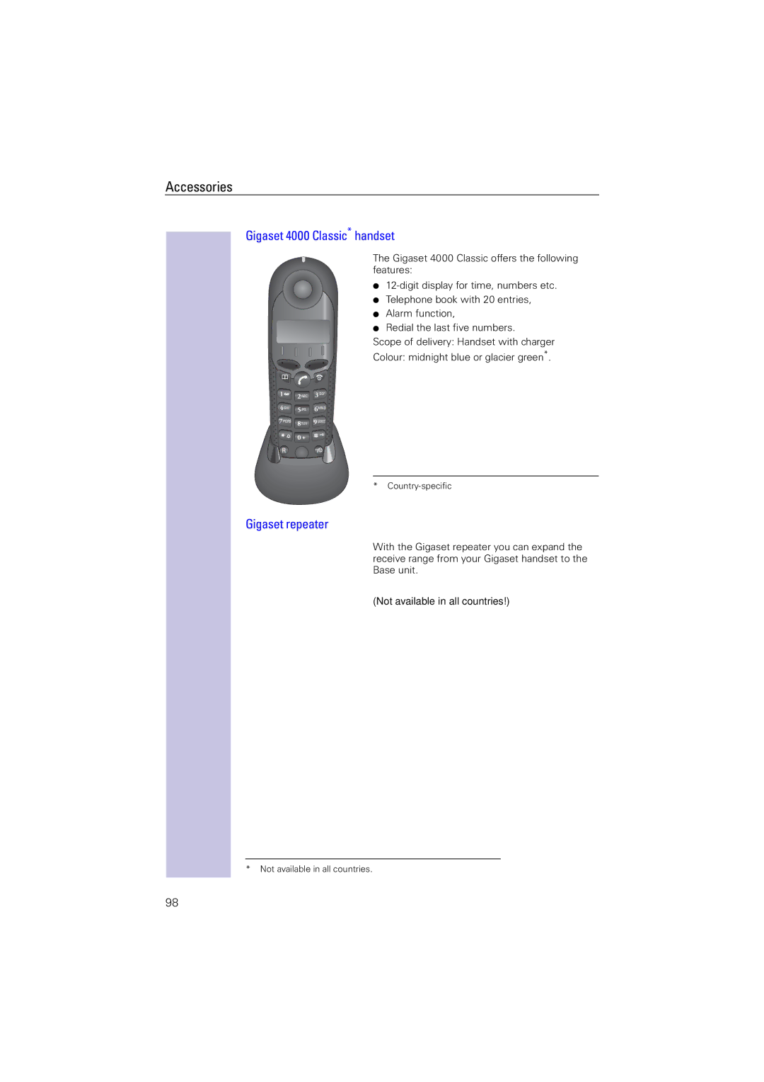 Siemens 4110 operating instructions Gigaset 4000 Classic* handset, Gigaset repeater, Not available in all countries 