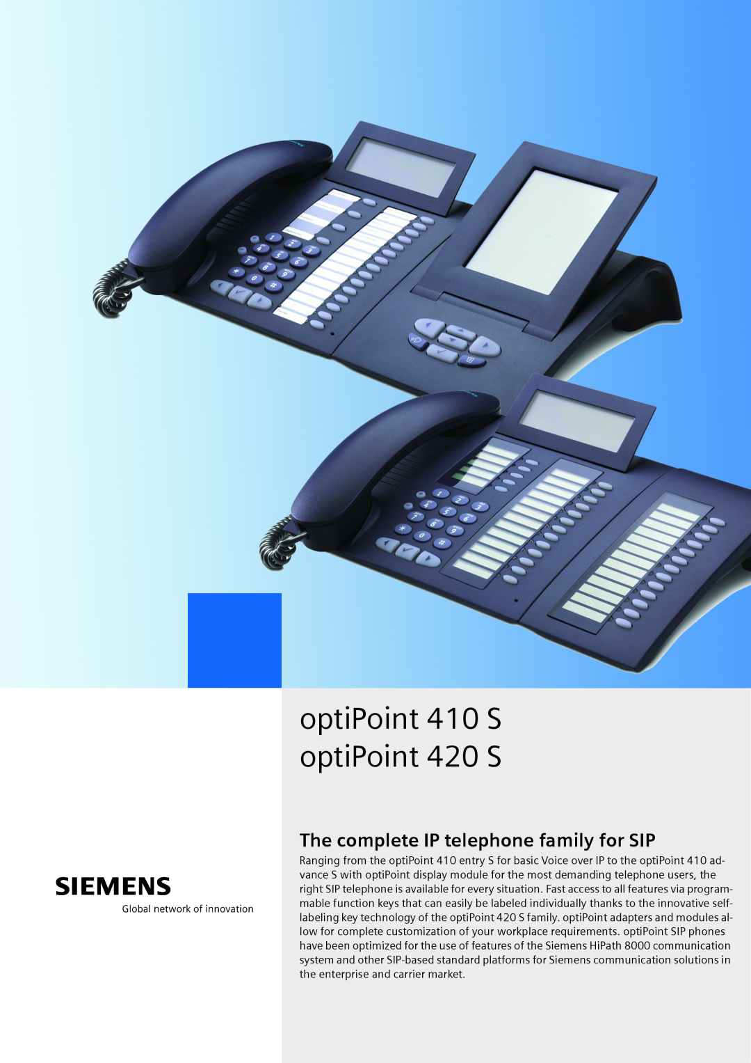 Siemens manual optiPoint 410 S optiPoint 420 S, The complete IP telephone family for SIP 