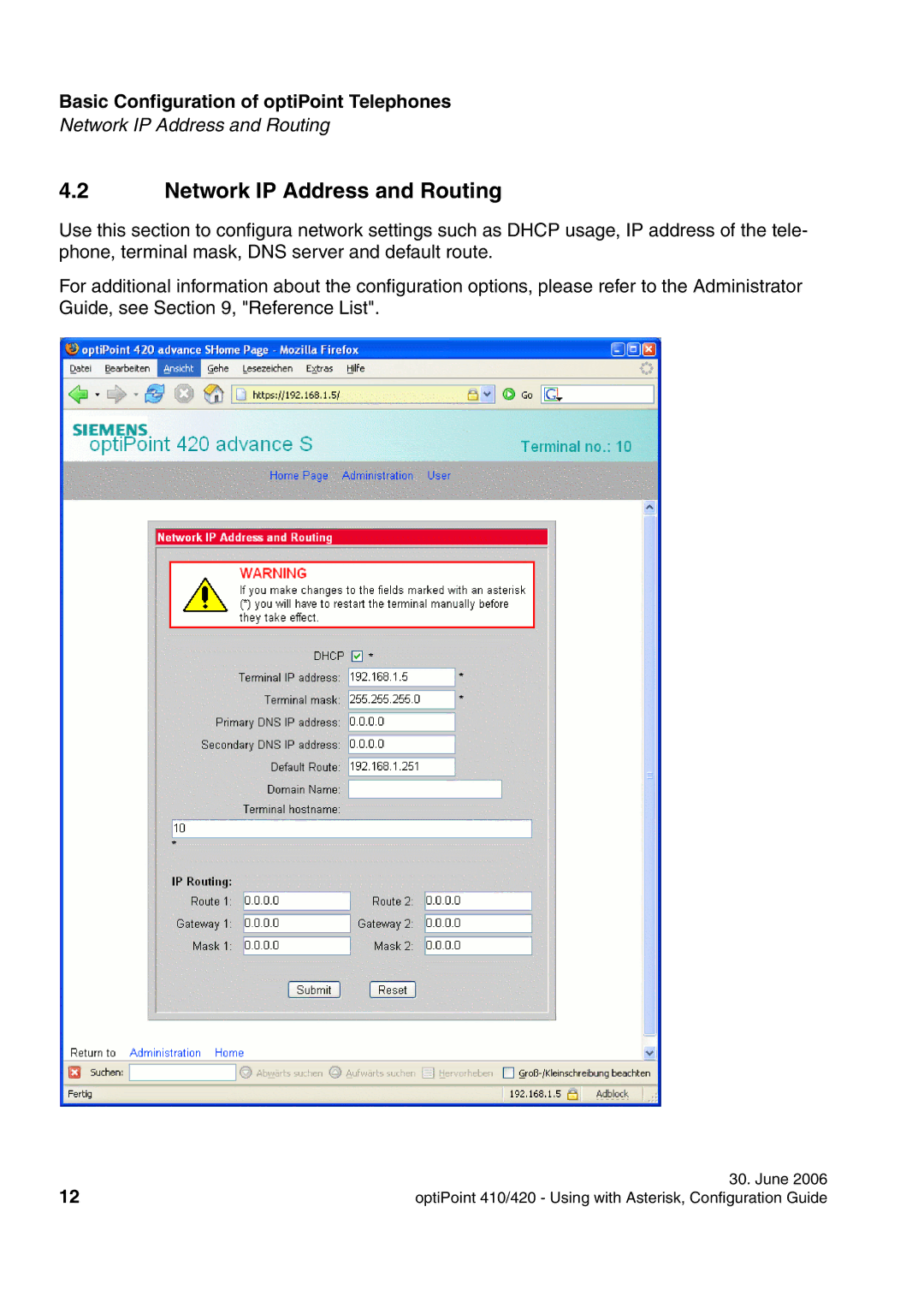 Siemens 420 S, 410 S manual Network IP Address and Routing 