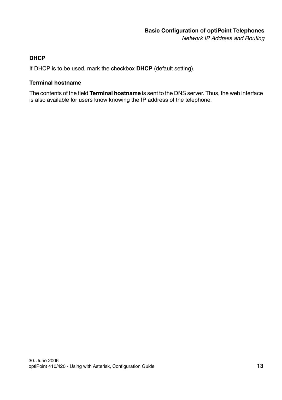 Siemens 410 S, 420 S manual Dhcp, Terminal hostname 