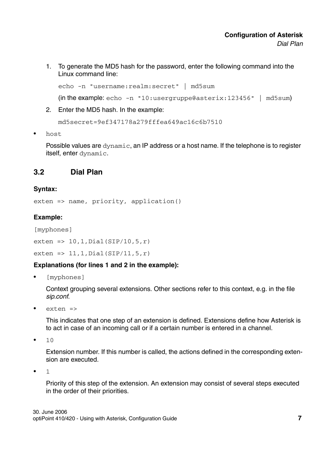 Siemens 410 S, 420 S manual Dial Plan, Syntax, Explanations for lines 1 and 2 in the example 