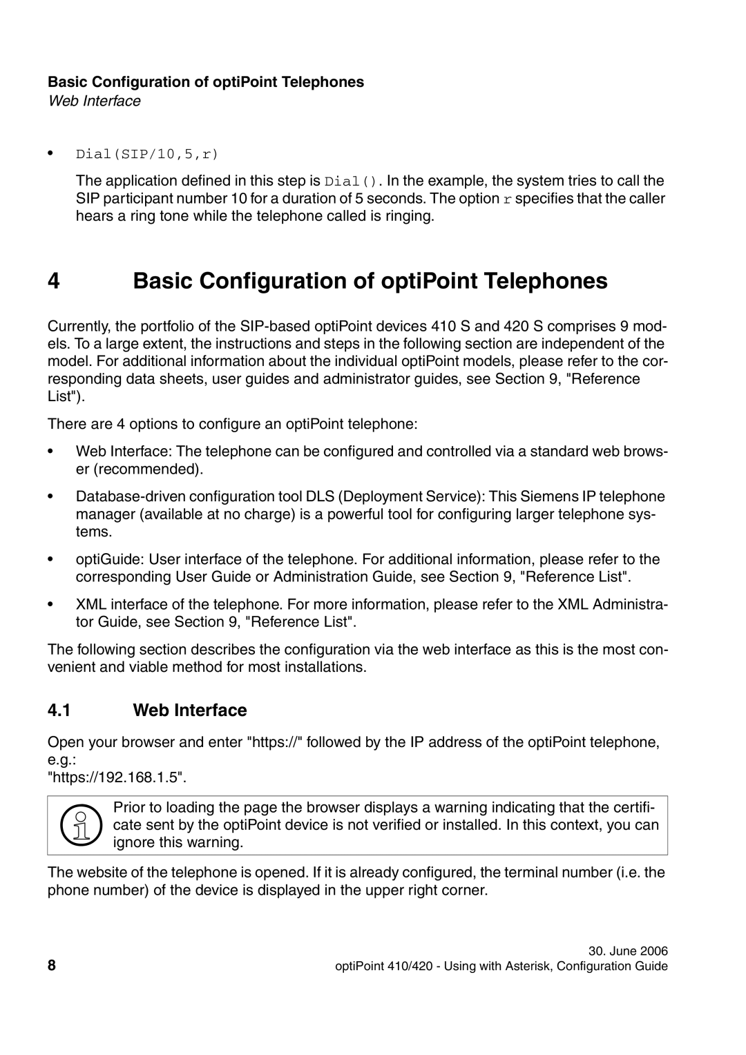 Siemens 420 S, 410 S manual Basic Configuration of optiPoint Telephones, Web Interface, DialSIP/10,5,r 