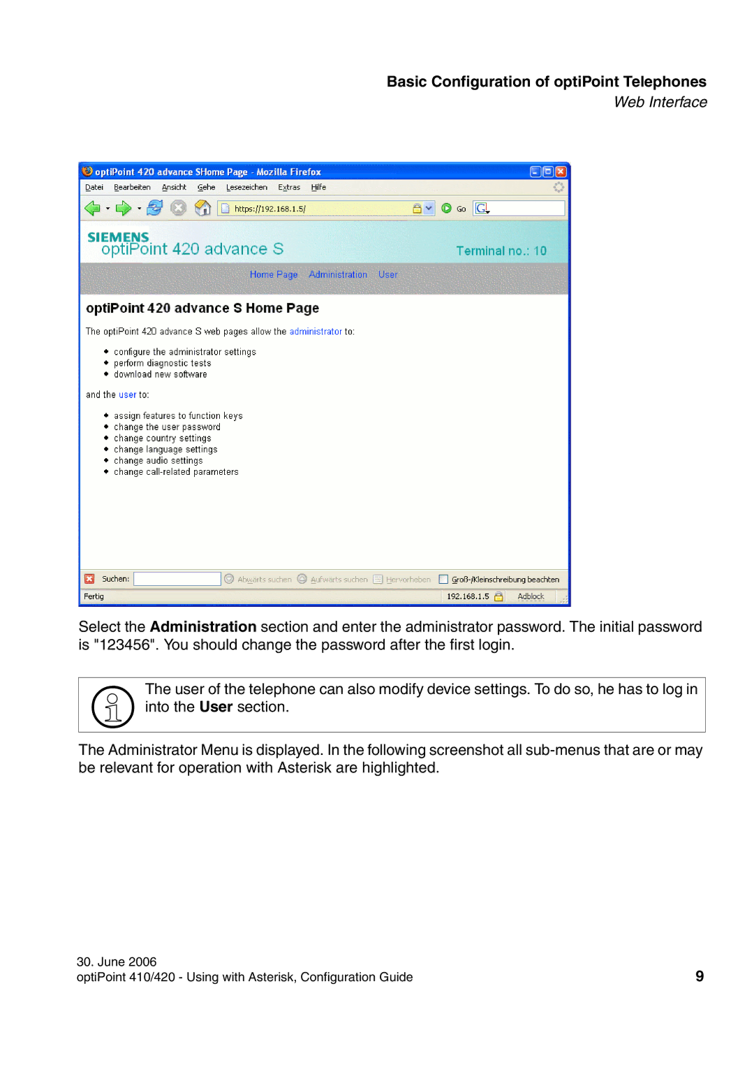 Siemens 410 S, 420 S manual Basic Configuration of optiPoint Telephones 