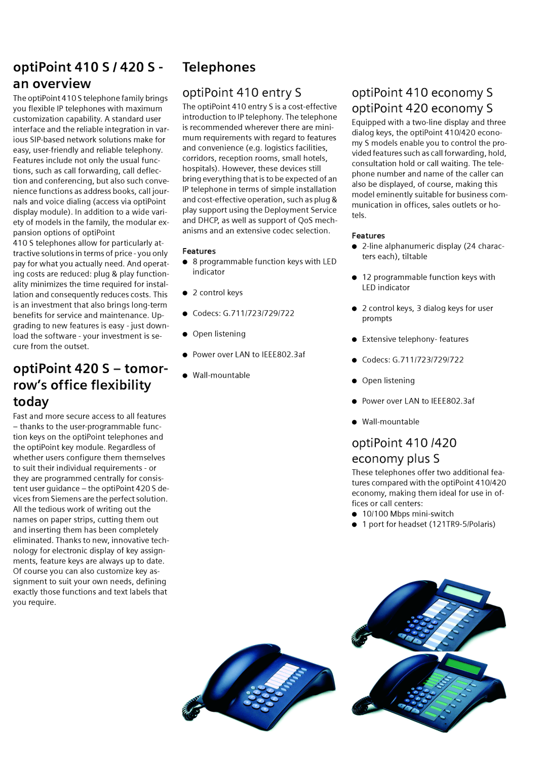 Siemens manual OptiPoint 410 S / 420 S an overview, OptiPoint 420 S tomor- row’s office flexibility today, Telephones 