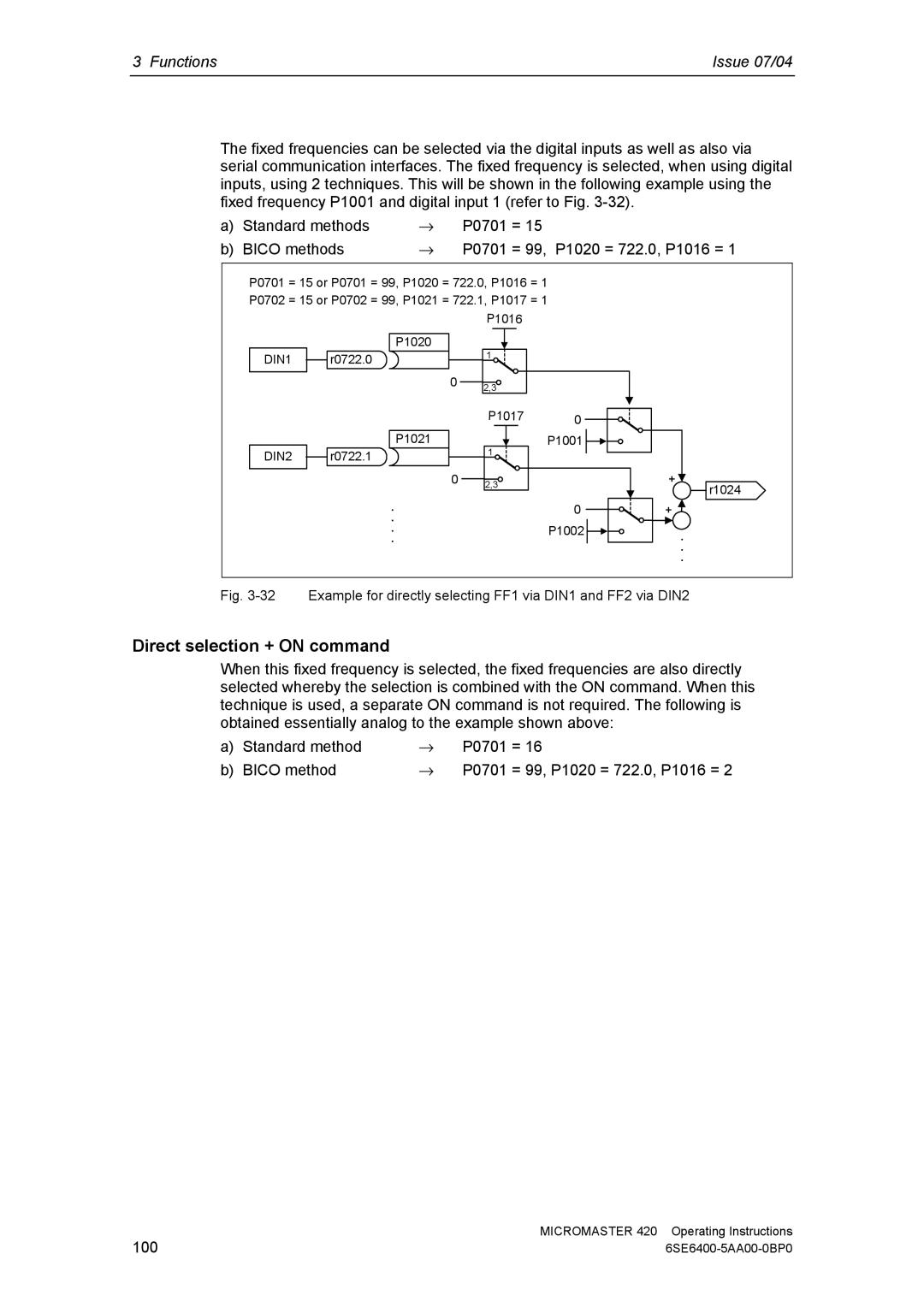 Siemens 420 manual Direct selection + on command 