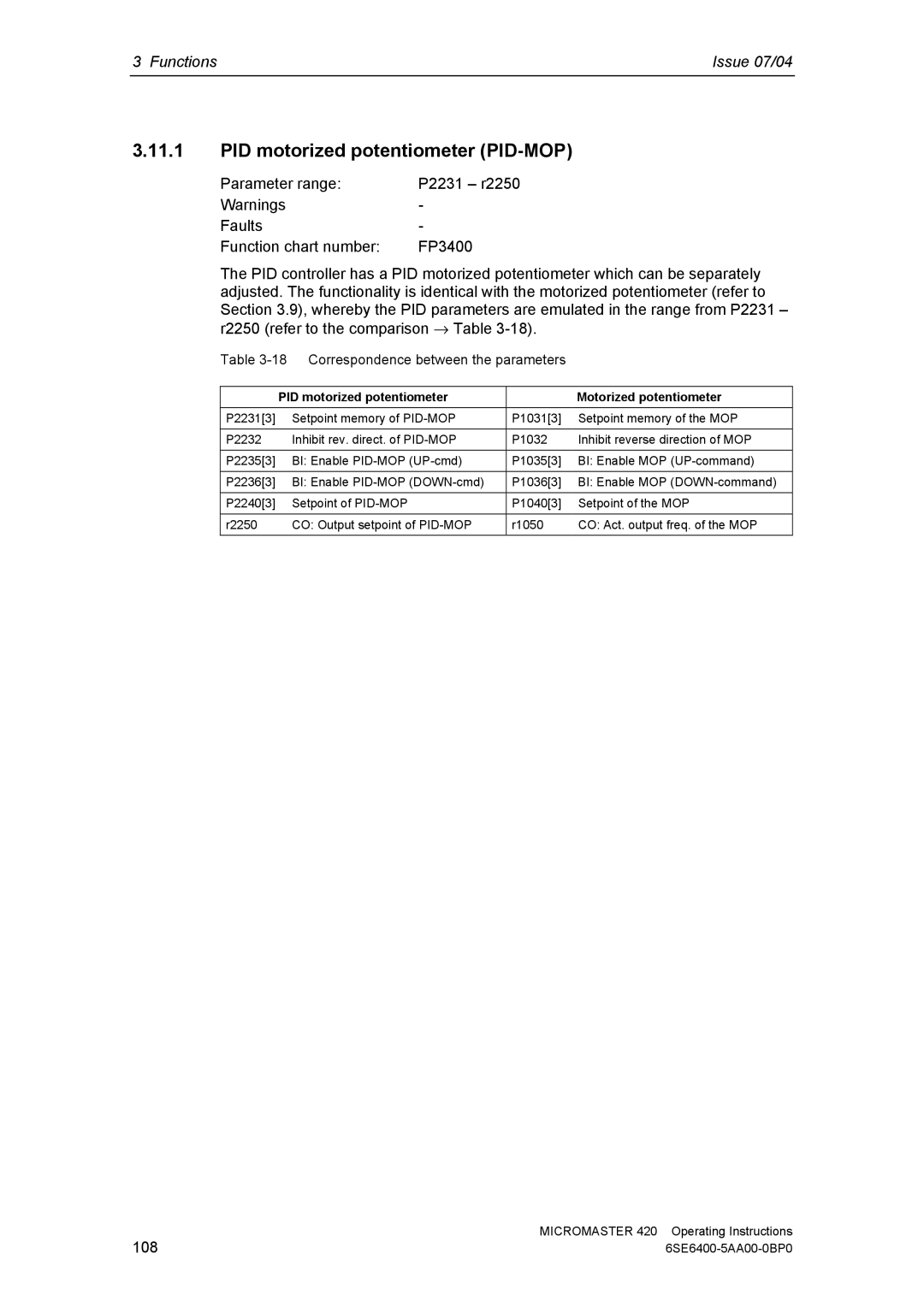 Siemens 420 manual PID motorized potentiometer PID-MOP, PID motorized potentiometer Motorized potentiometer 