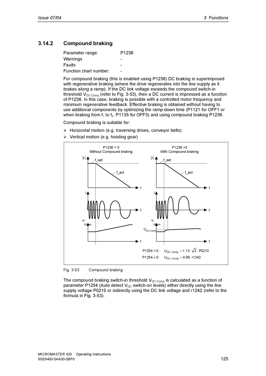 Siemens 420 manual Compound braking 