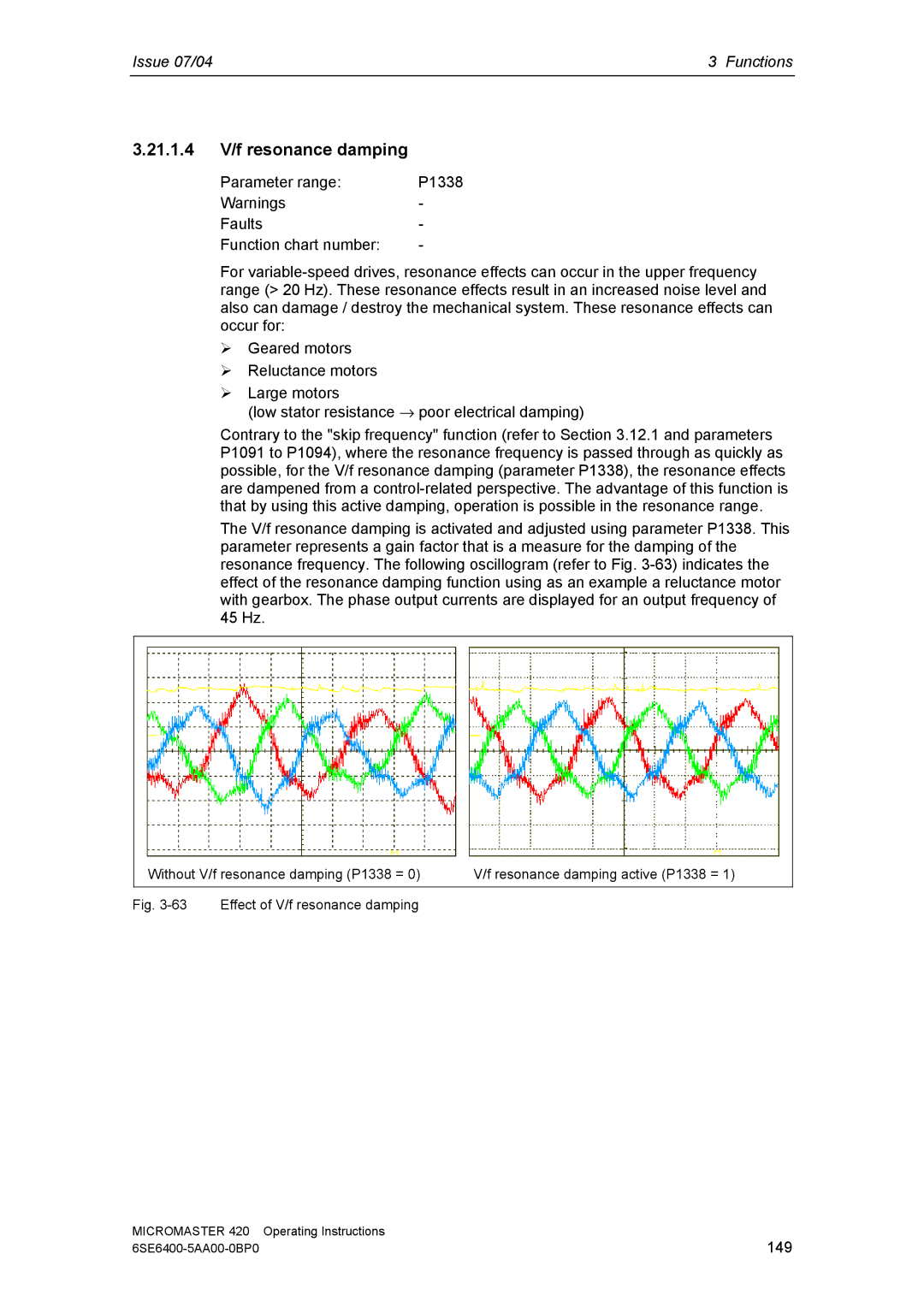 Siemens 420 manual 21.1.4 V/f resonance damping, Effect of V/f resonance damping 