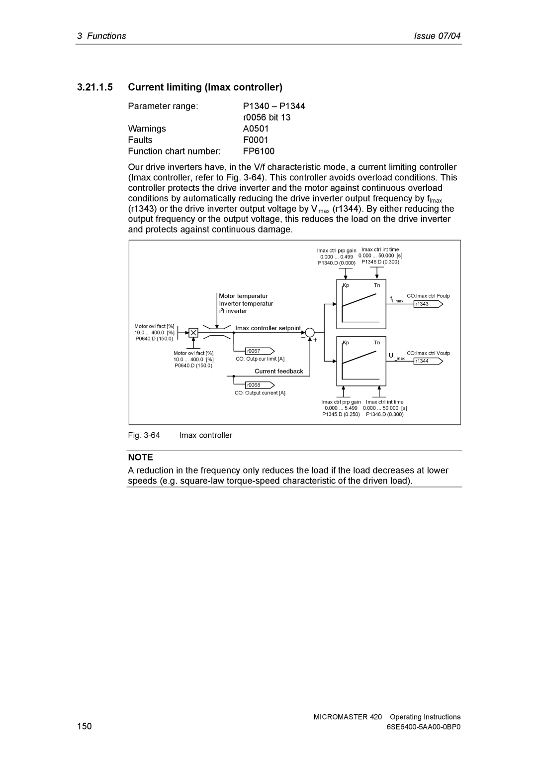 Siemens 420 manual Current limiting Imax controller, Imax controller setpoint 