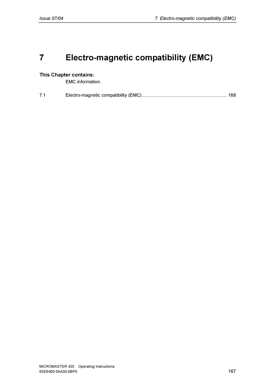 Siemens 420 manual Electro-magnetic compatibility EMC, This Chapter contains 