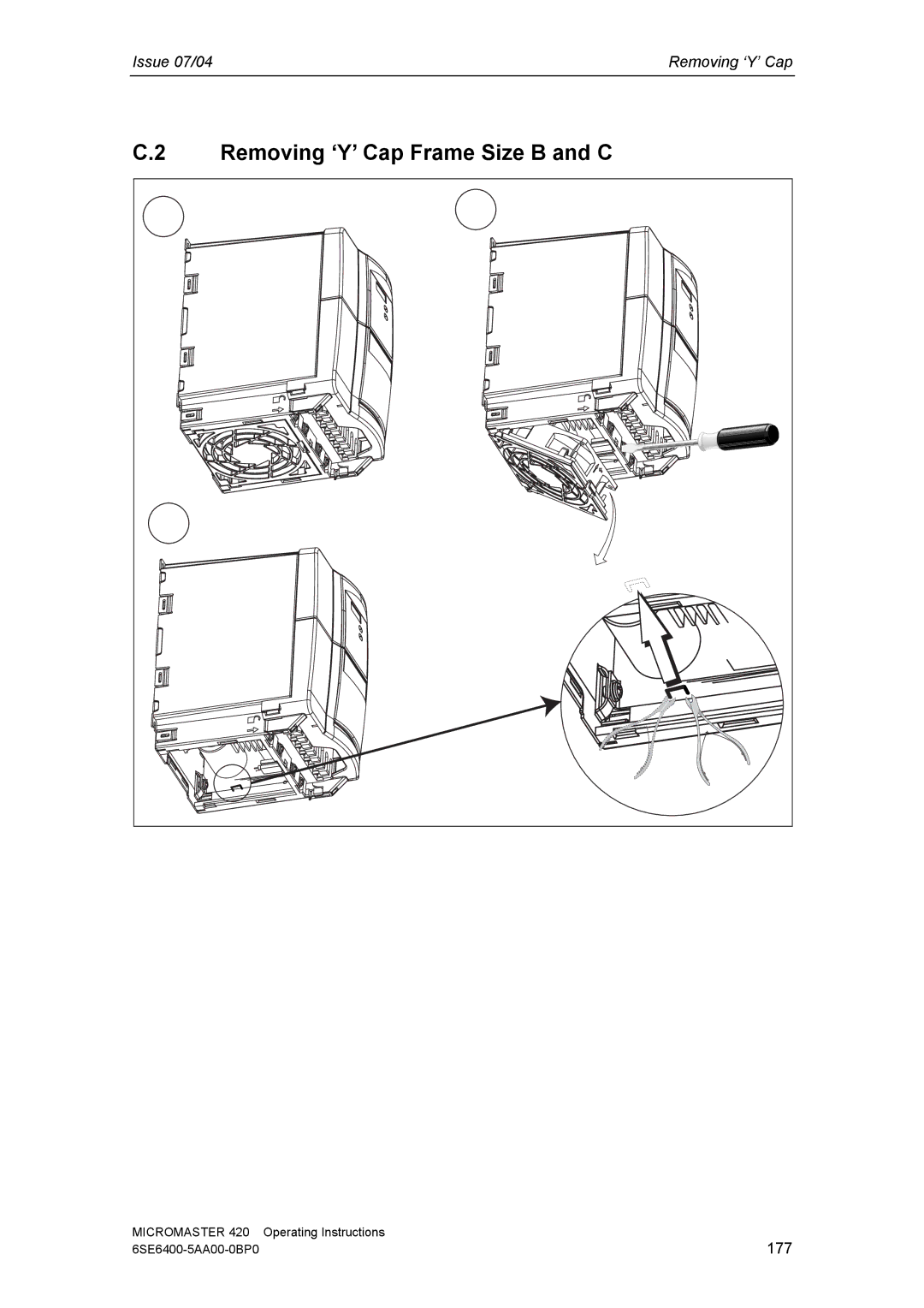 Siemens 420 manual Issue 07/04 Removing ‘Y’ Cap 