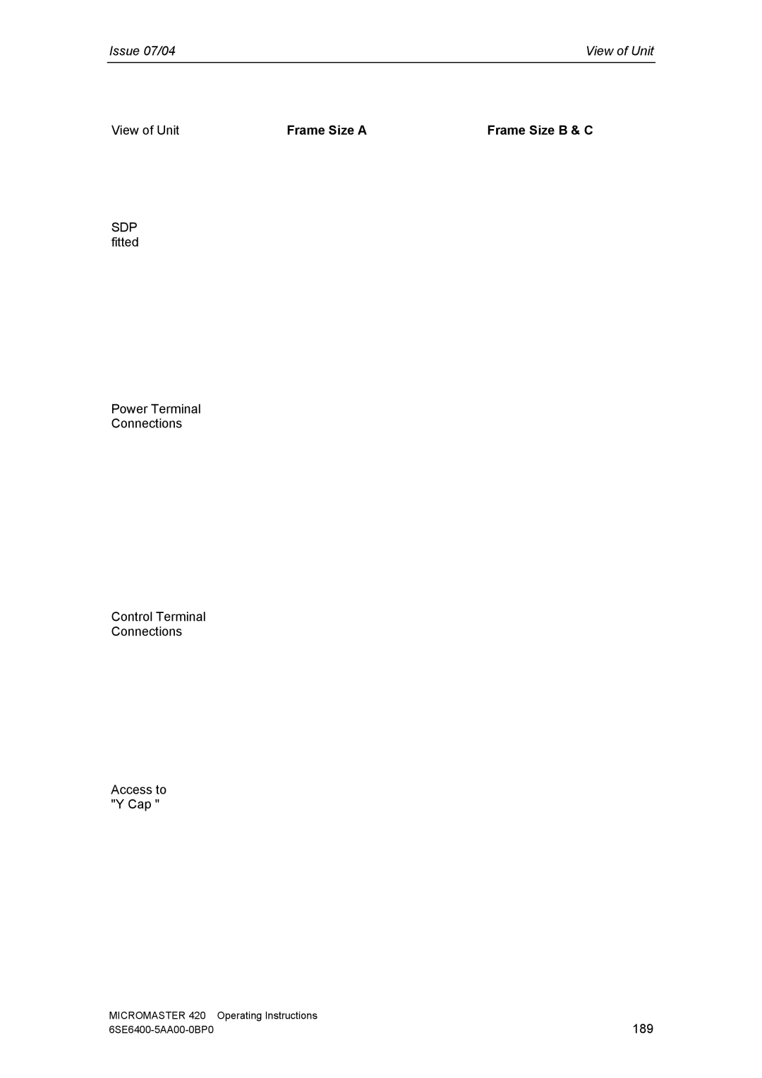 Siemens 420 manual View of Unit Frame Size a, Frame Size B & C 