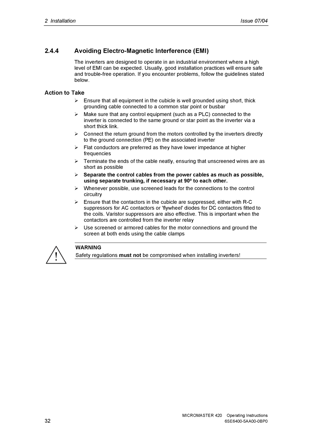 Siemens 420 manual Avoiding Electro-Magnetic Interference EMI, Action to Take 