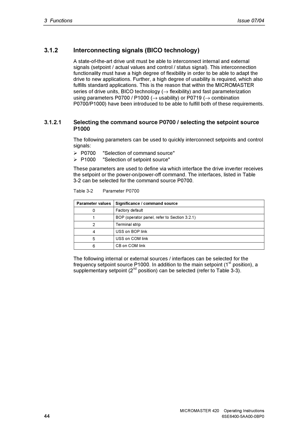 Siemens 420 manual Interconnecting signals Bico technology, Significance / command source 