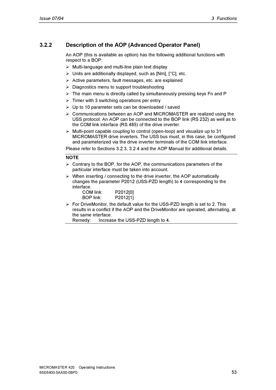 Siemens 420 manual Description of the AOP Advanced Operator Panel 