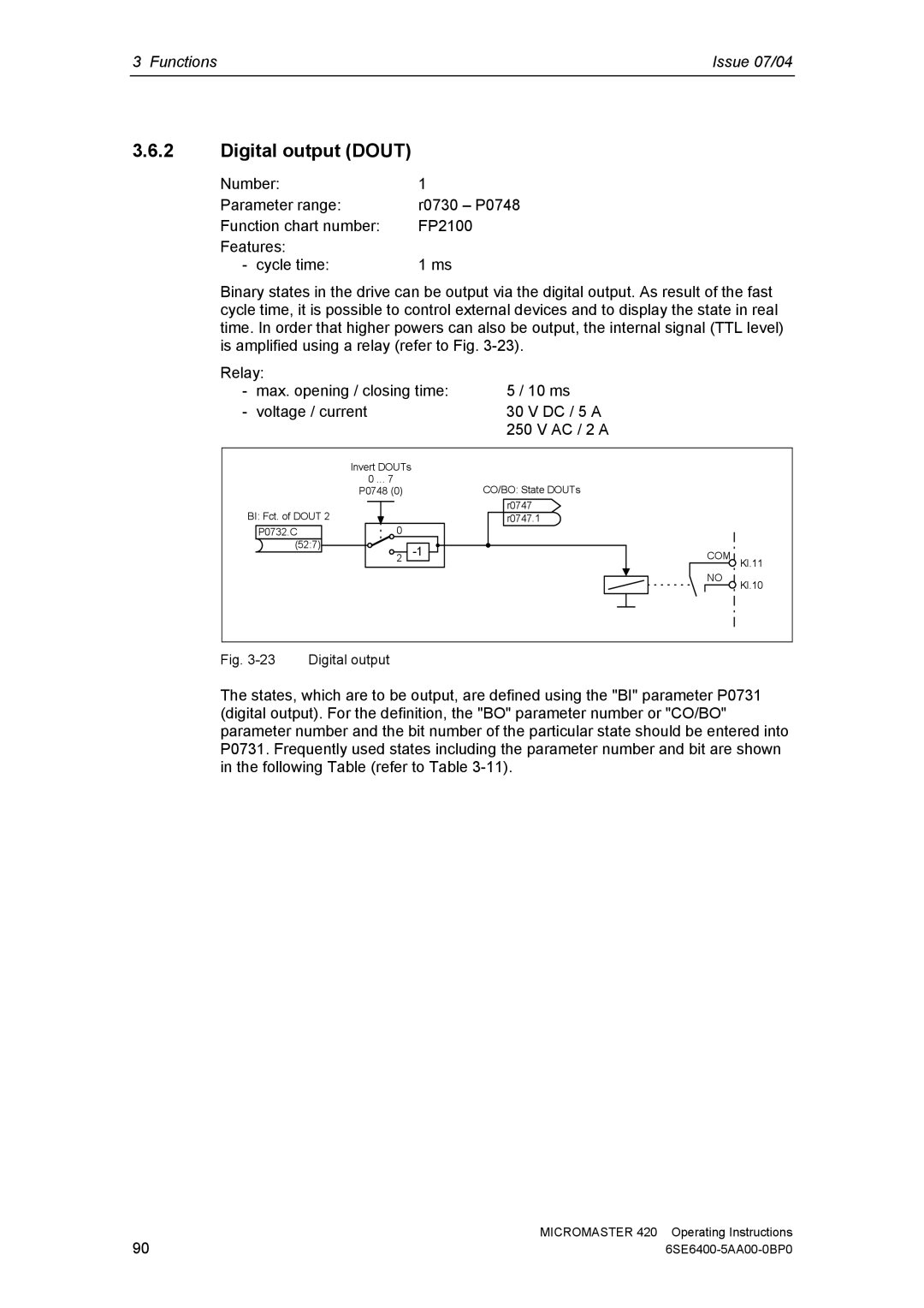 Siemens 420 manual Digital output Dout 