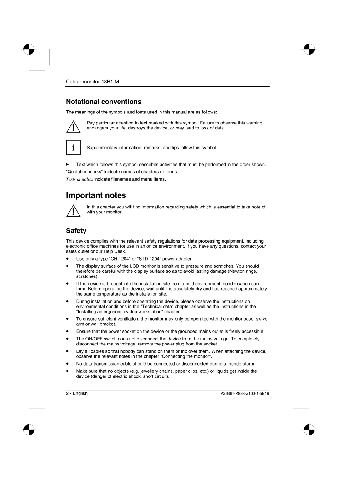 Siemens 43B1-M manual Important notes, Notational conventions, Safety 