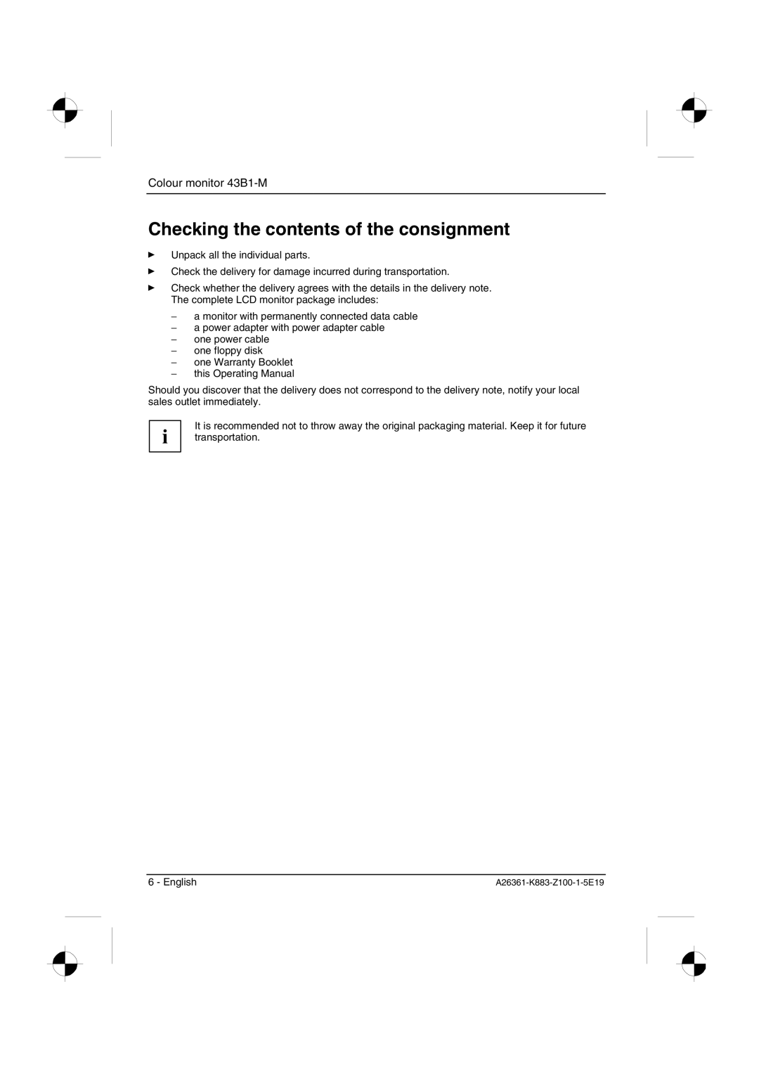 Siemens 43B1-M manual Checking the contents of the consignment 