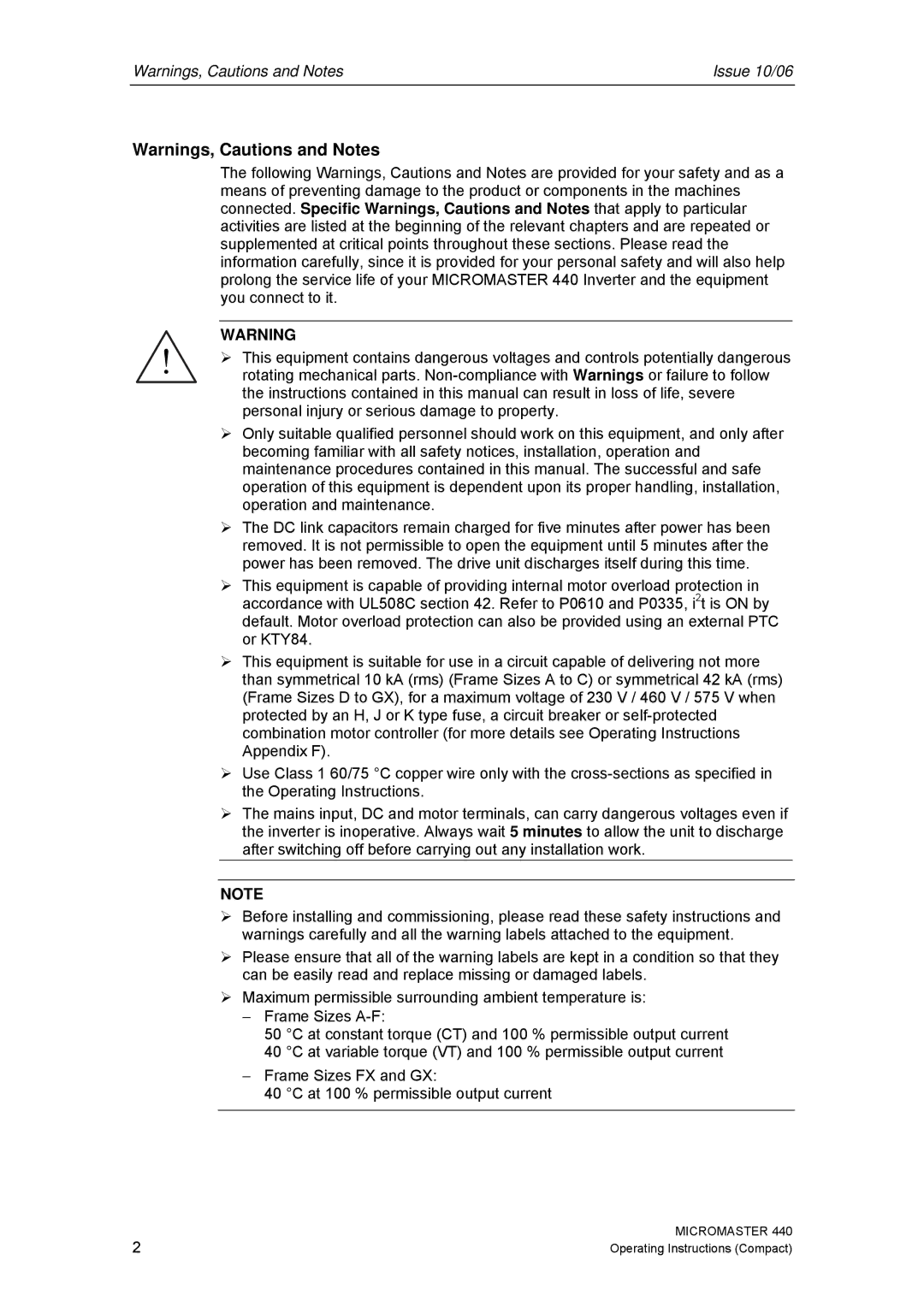 Siemens 440 operating instructions Issue 10/06 